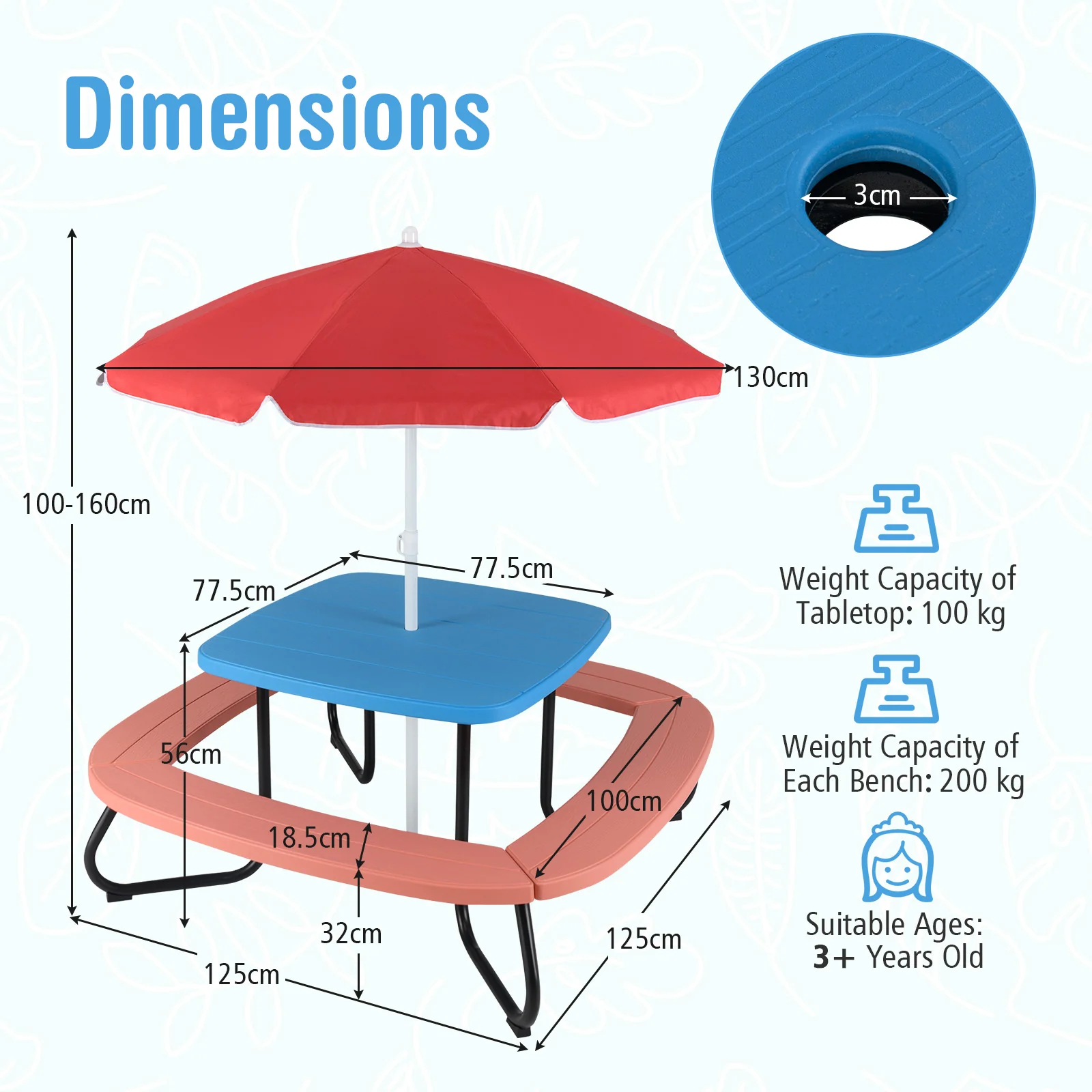 HONEY JOY 8 Person Kids Picnic Table, Outdoor Activity Table - Image 9