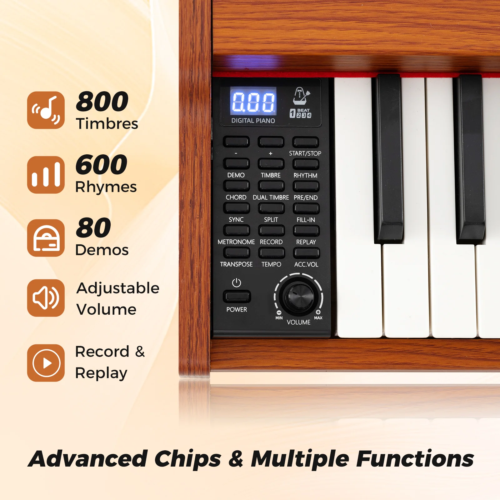 HONEY JOY 88-Key Keyboard Piano Set, Full Size Semi-weighted Digital Piano - Image 3
