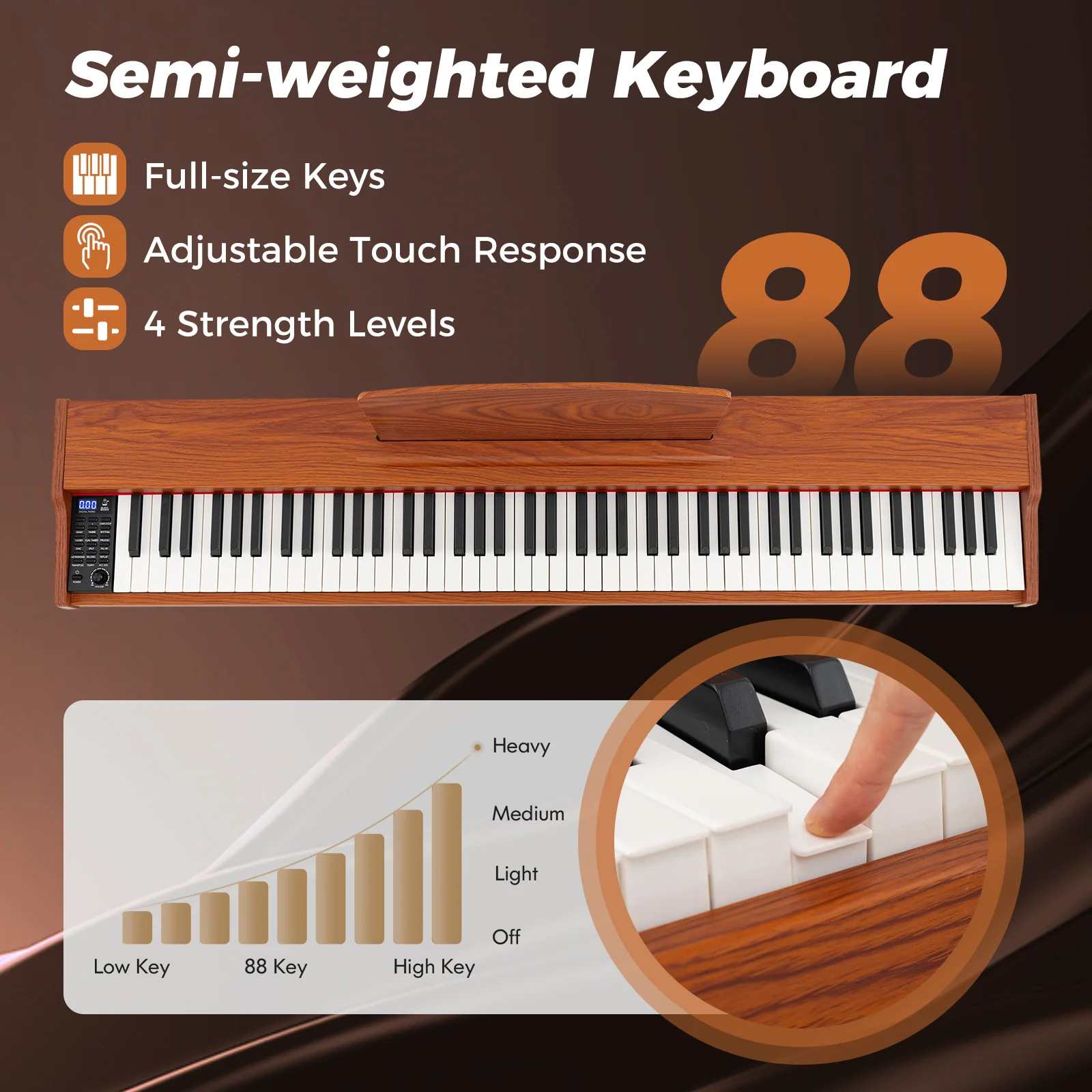 HONEY JOY 88-Key Keyboard Piano Set, Full Size Semi-weighted Digital Piano - Image 4