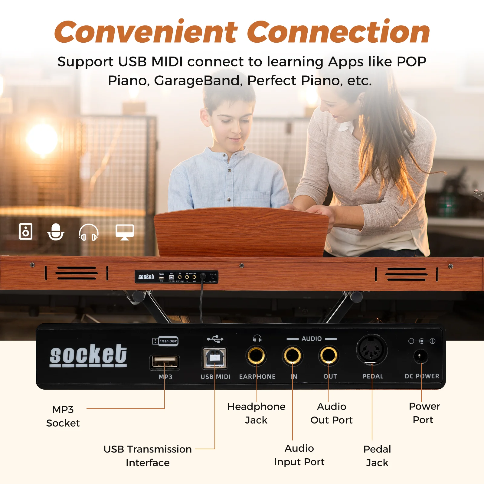 HONEY JOY 88-Key Keyboard Piano Set, Full Size Semi-weighted Digital Piano - Image 7