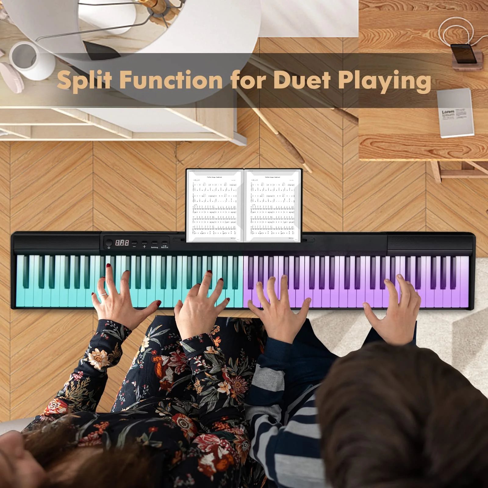 HONEY JOY 88 Key Piano Keyboard, Full Size Semi-Weighted Keyboard, Portable Electric Piano w/Lighted Keys - Image 9