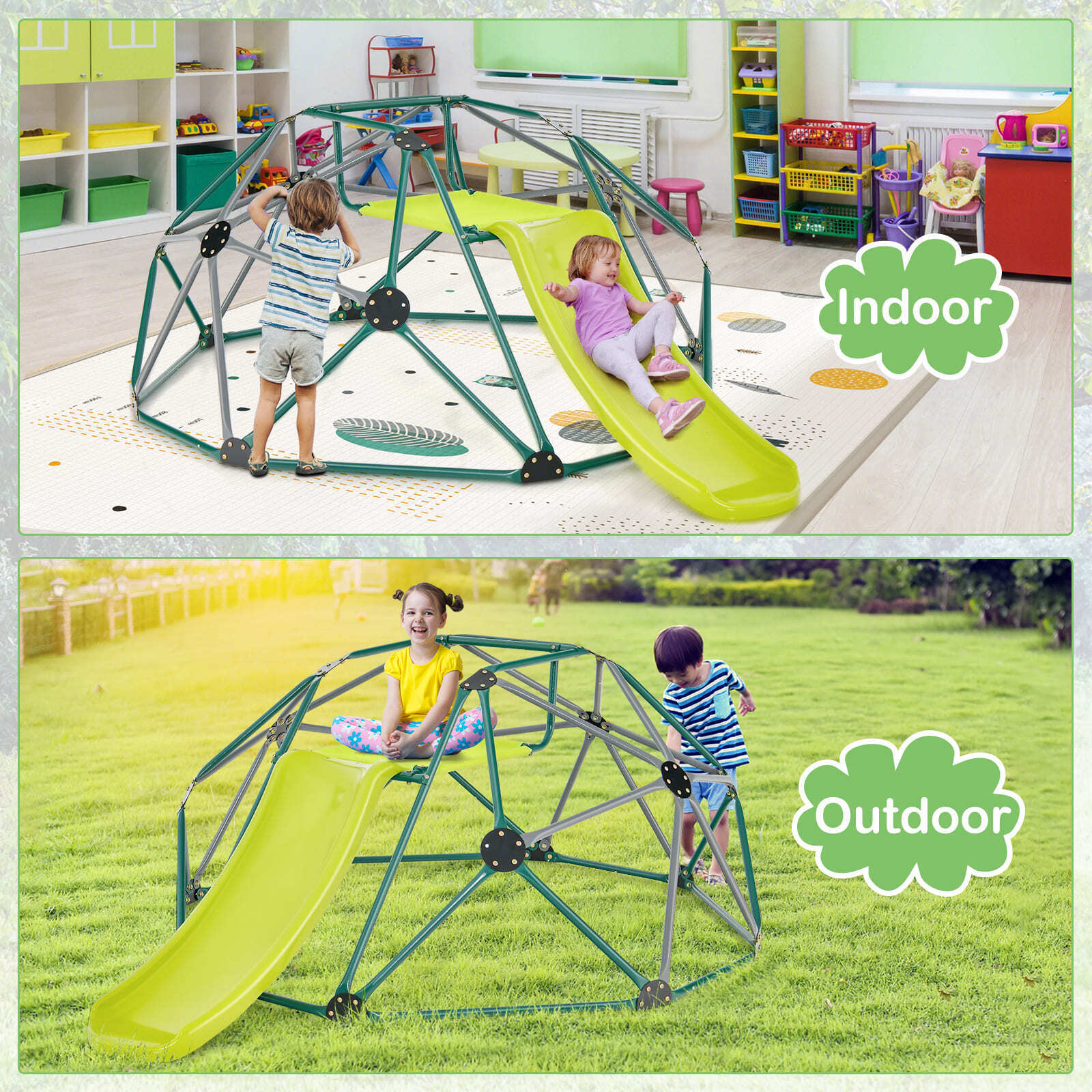 HONEY JOY 8FT Kids Climbing Dome & Play Set w/Slide Child Playground Max. 150KG - Image 2