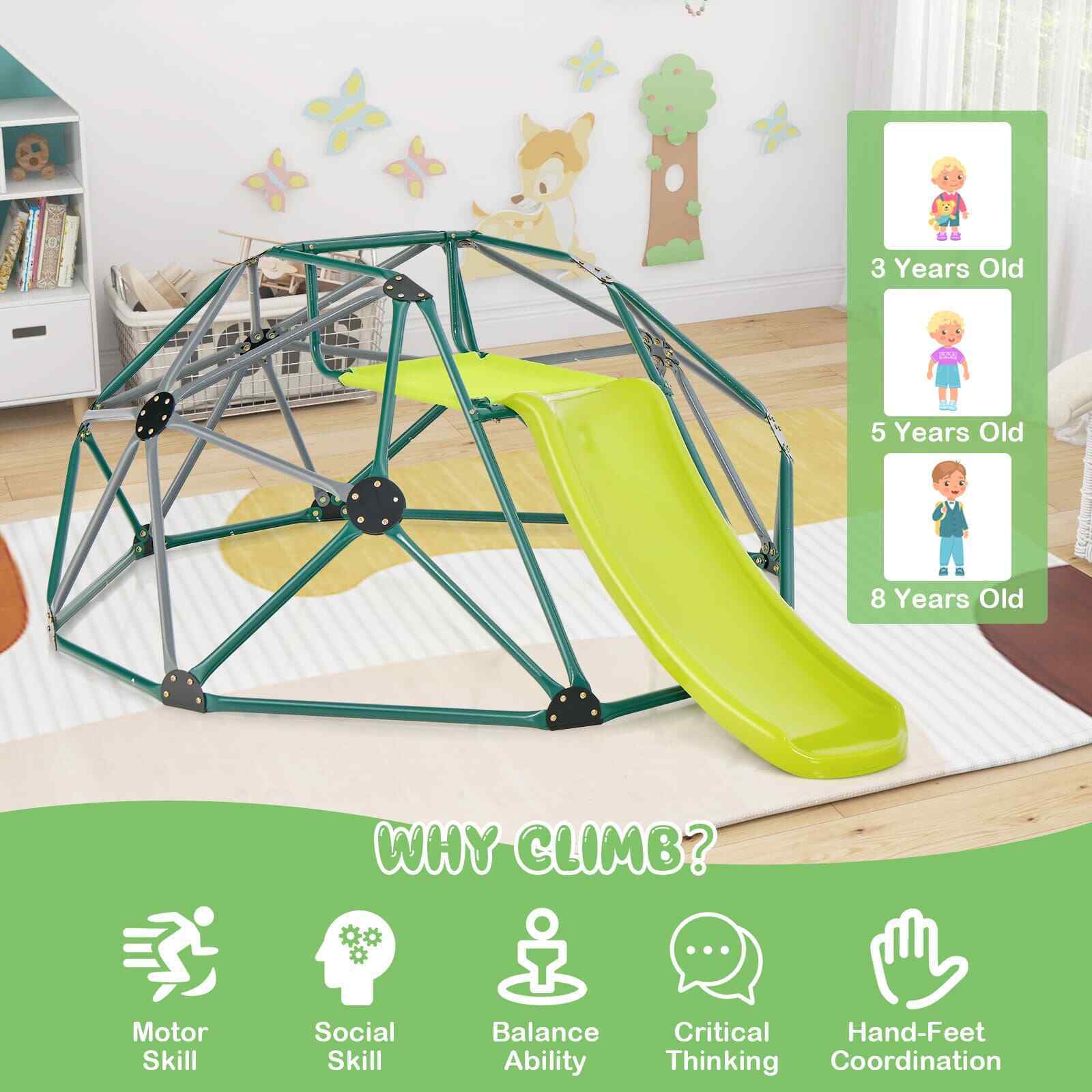 HONEY JOY 8FT Kids Climbing Dome & Play Set w/Slide Child Playground Max. 150KG - Image 4