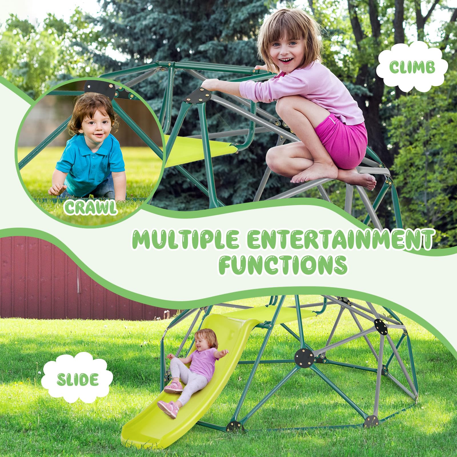 HONEY JOY 8FT Kids Climbing Dome & Play Set w/Slide Child Playground Max. 150KG - Image 7