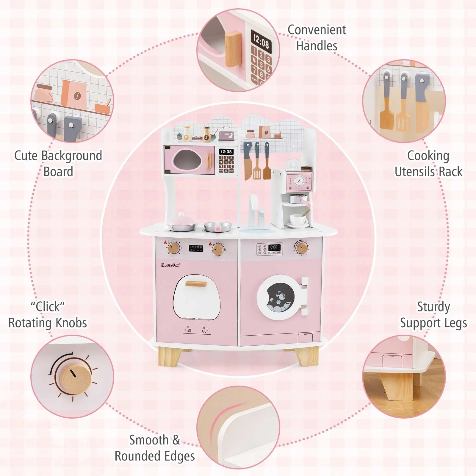 HONEY JOY All-in-1 Wooden Kids Kitchen Playset, Pretend Play Kitchen w/Coffee Maker - Image 5