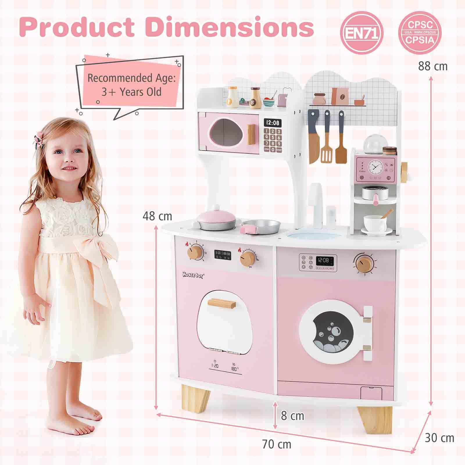 HONEY JOY All-in-1 Wooden Kids Kitchen Playset, Pretend Play Kitchen w/Coffee Maker - Image 7