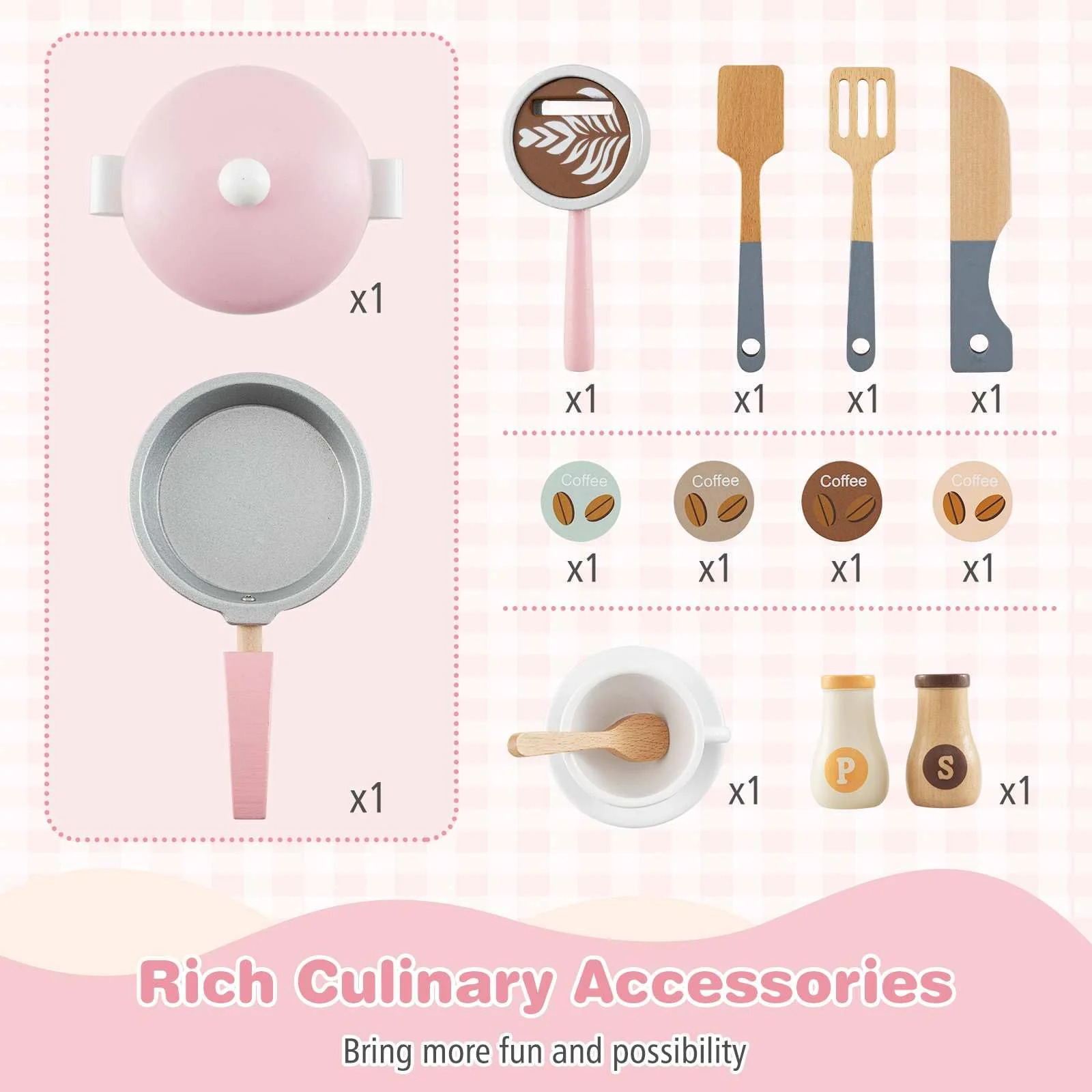 HONEY JOY All-in-1 Wooden Kids Kitchen Playset, Pretend Play Kitchen w/Coffee Maker - Image 9