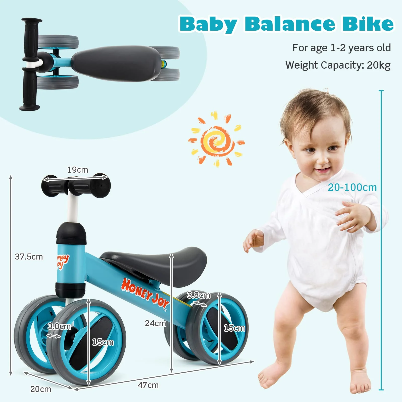 HONEY JOY Baby Balance Bike Balance Bike for Toddlers w/4 Wheels - Image 6