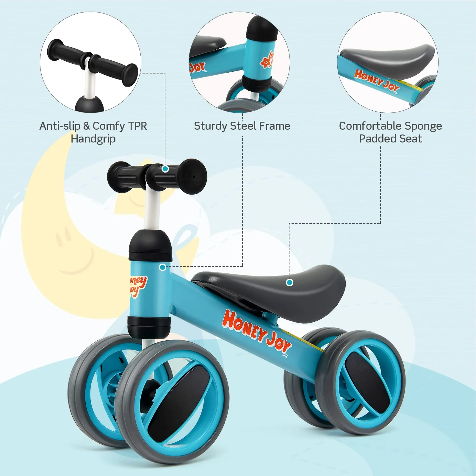 HONEY JOY Baby Balance Bike Balance Bike for Toddlers w/4 Wheels - Image 9