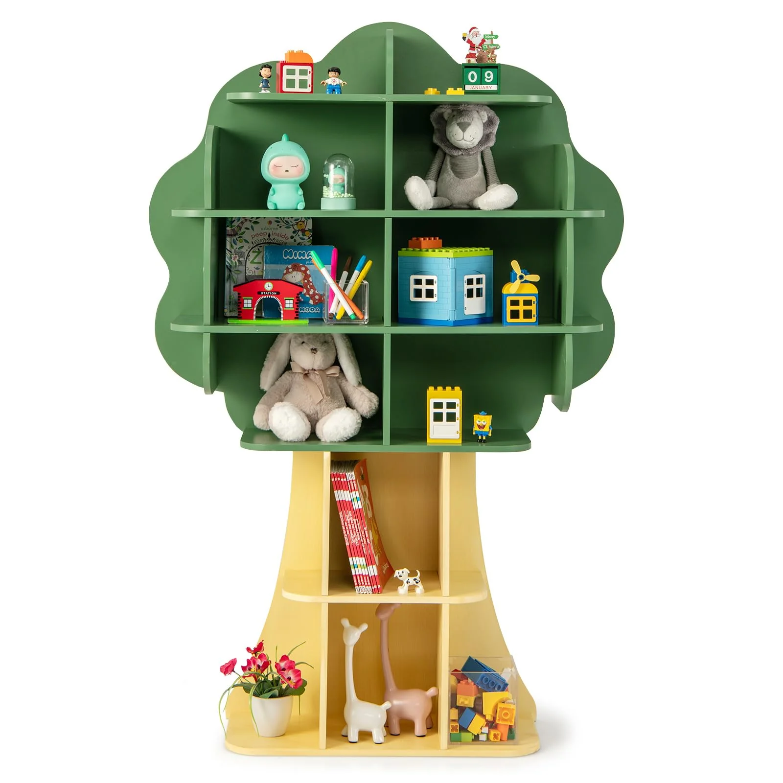HONEY JOY Bookcase for Kids, 2-Tier Toy Storage Organizer with Open Storage Shelves