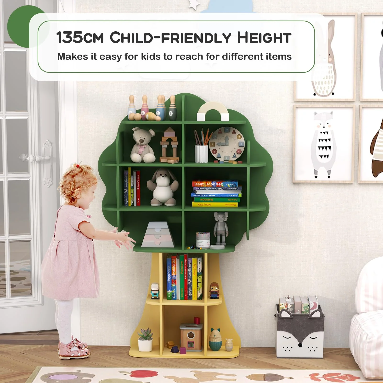 HONEY JOY Bookcase for Kids, 2-Tier Toy Storage Organizer with Open Storage Shelves - Image 4