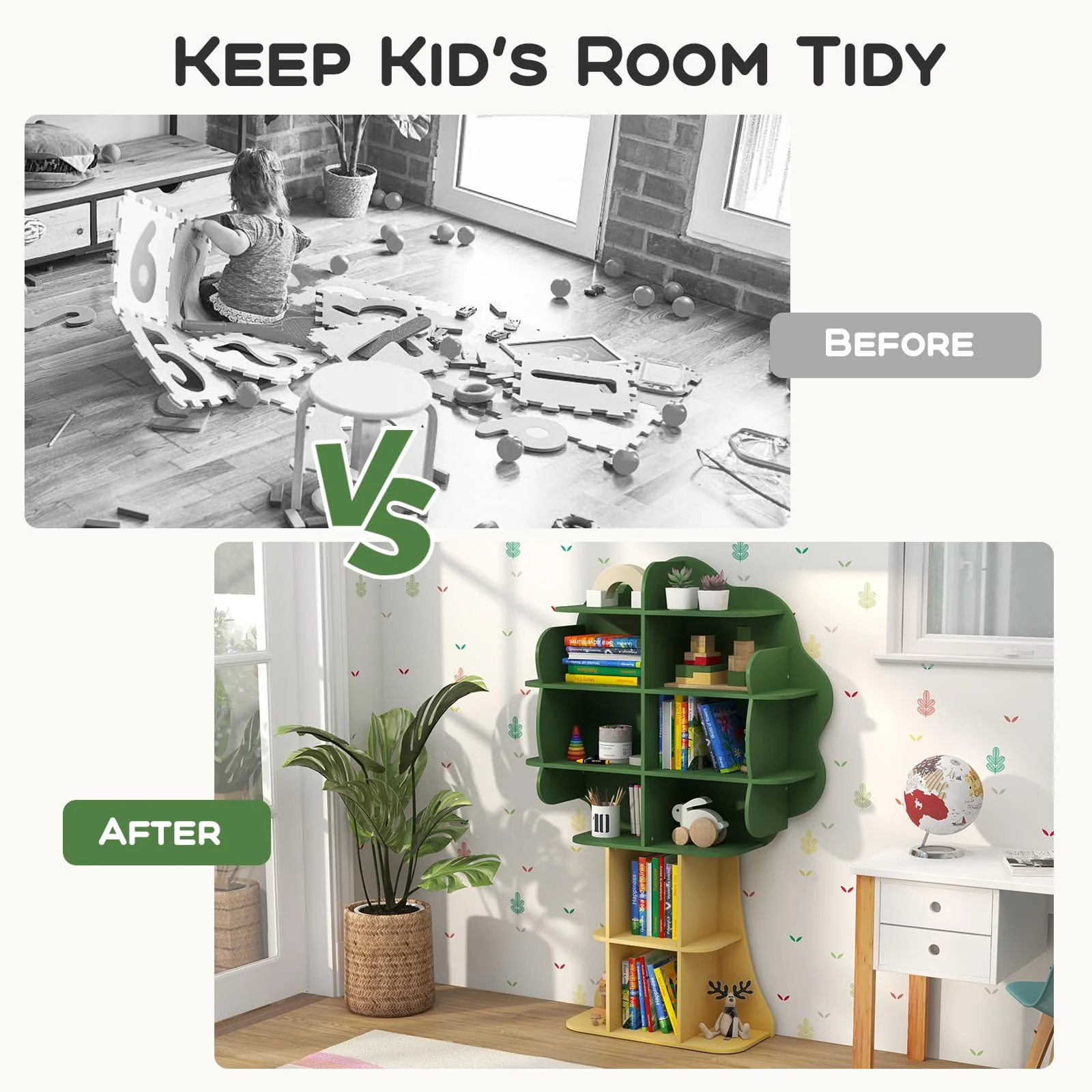 HONEY JOY Bookcase for Kids, 2-Tier Toy Storage Organizer with Open Storage Shelves - Image 7