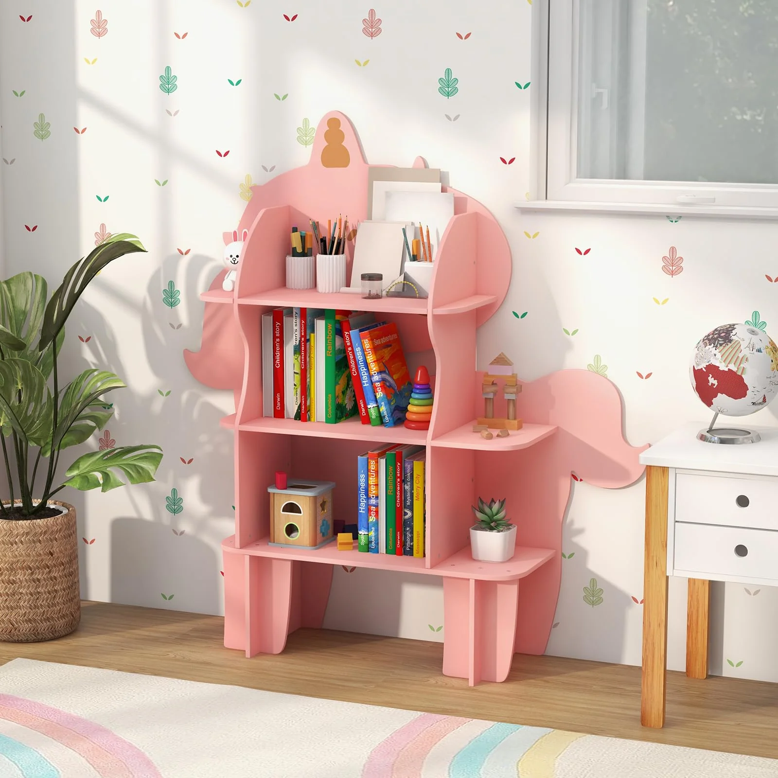 HONEY JOY Bookcase for Kids, 3-Tier Toy Storage Organizer with Open Storage Shelves - Image 2