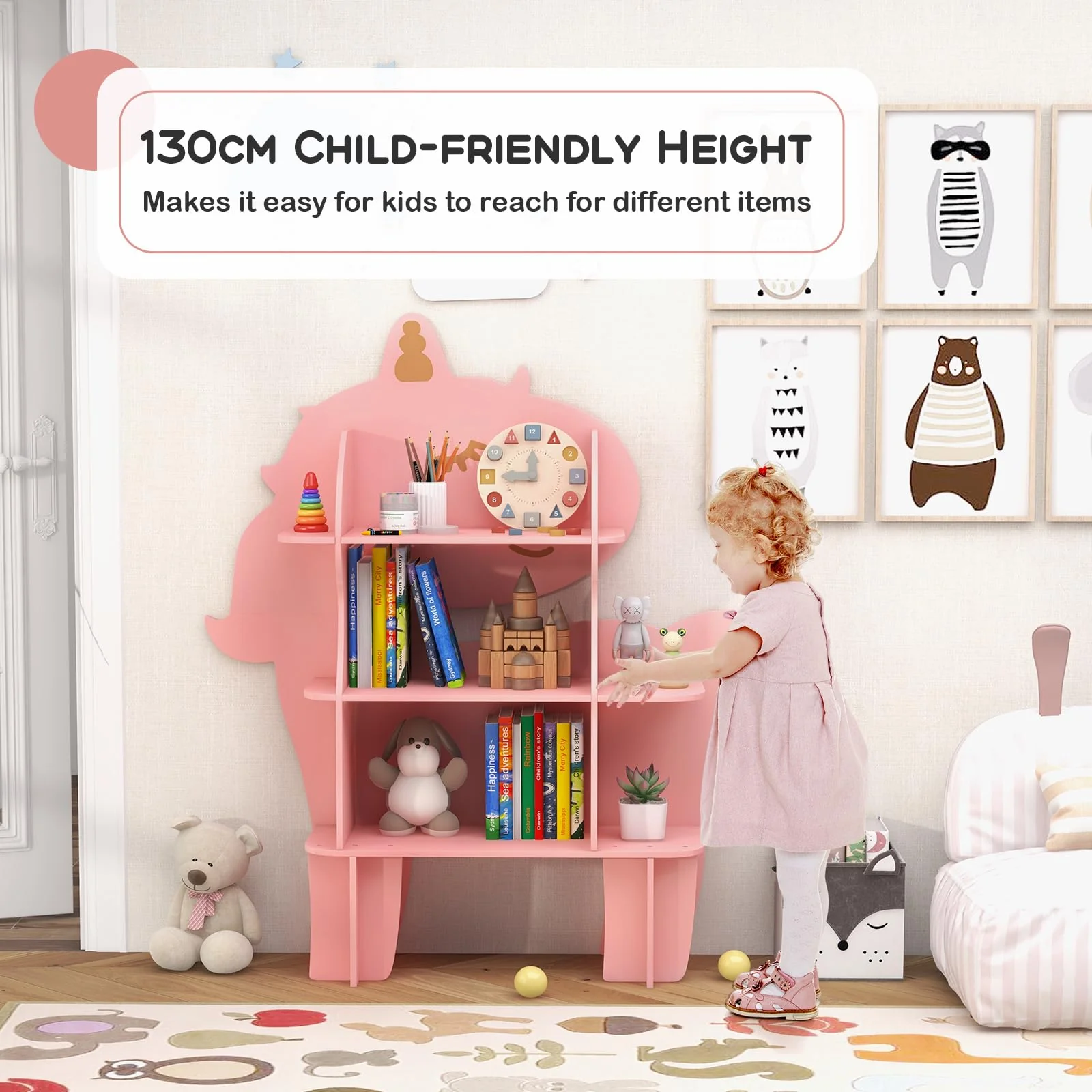 HONEY JOY Bookcase for Kids, 3-Tier Toy Storage Organizer with Open Storage Shelves - Image 4