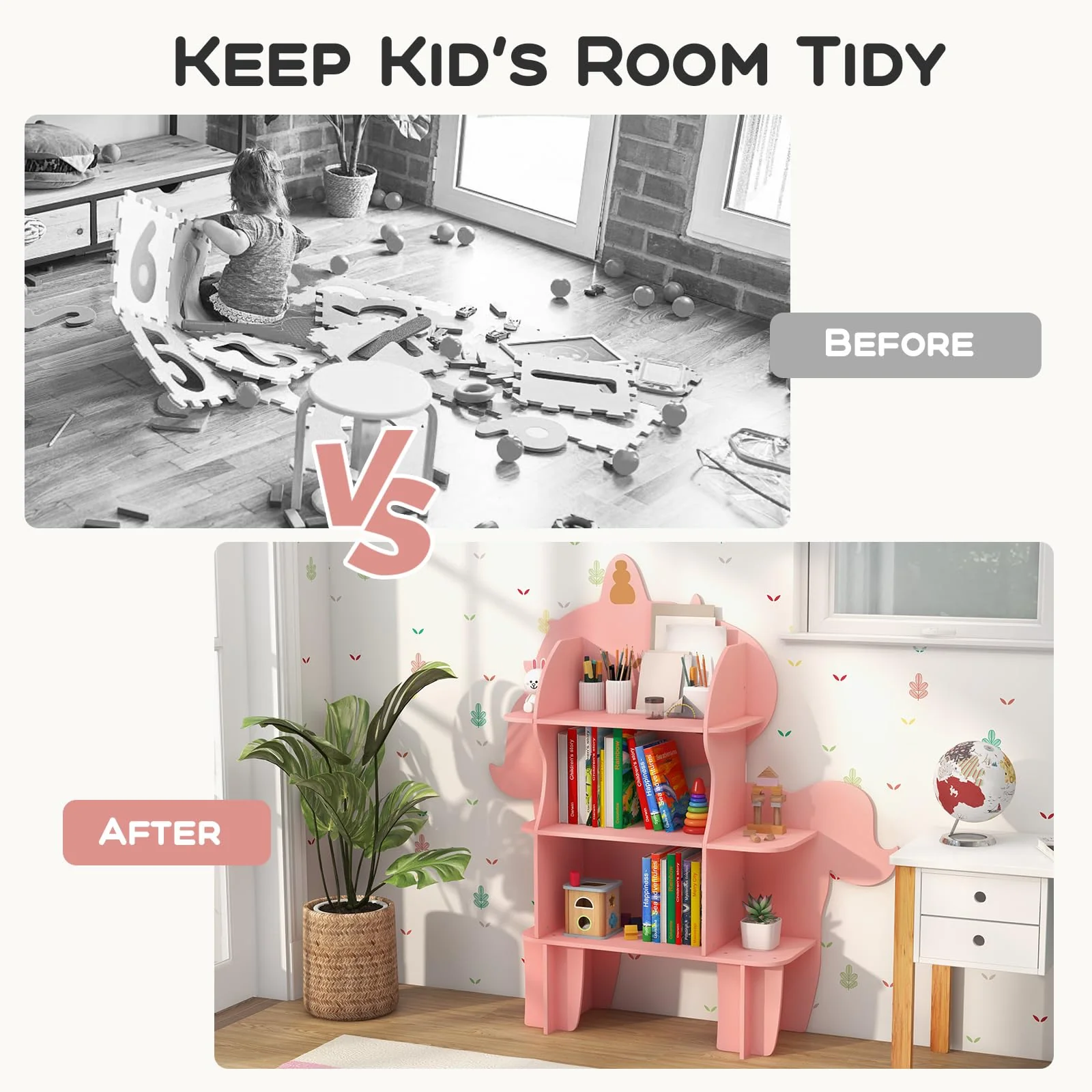 HONEY JOY Bookcase for Kids, 3-Tier Toy Storage Organizer with Open Storage Shelves - Image 7