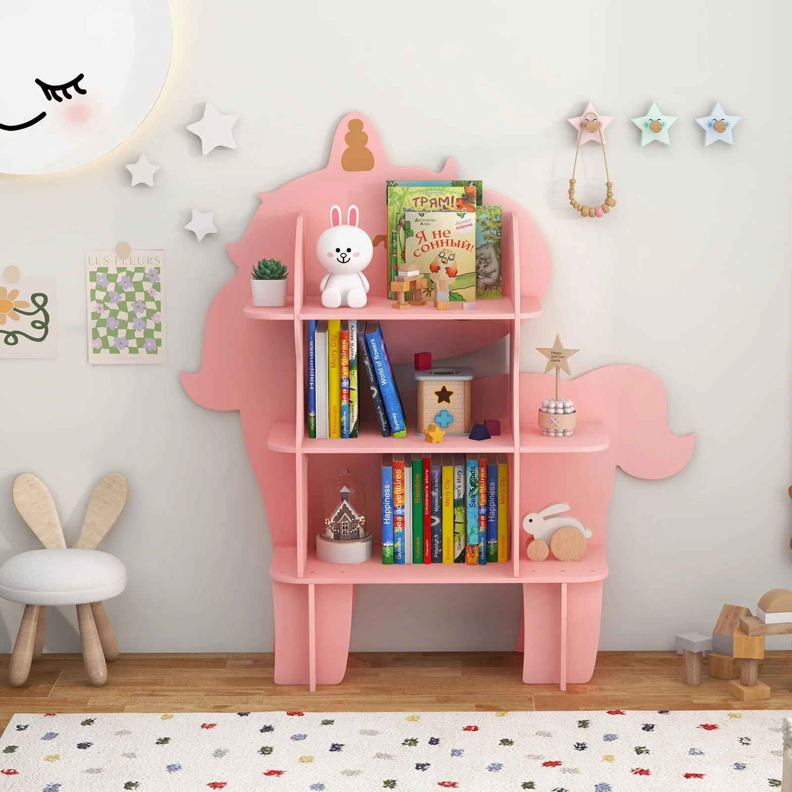 HONEY JOY Bookcase for Kids, 3-Tier Toy Storage Organizer with Open Storage Shelves - Image 9