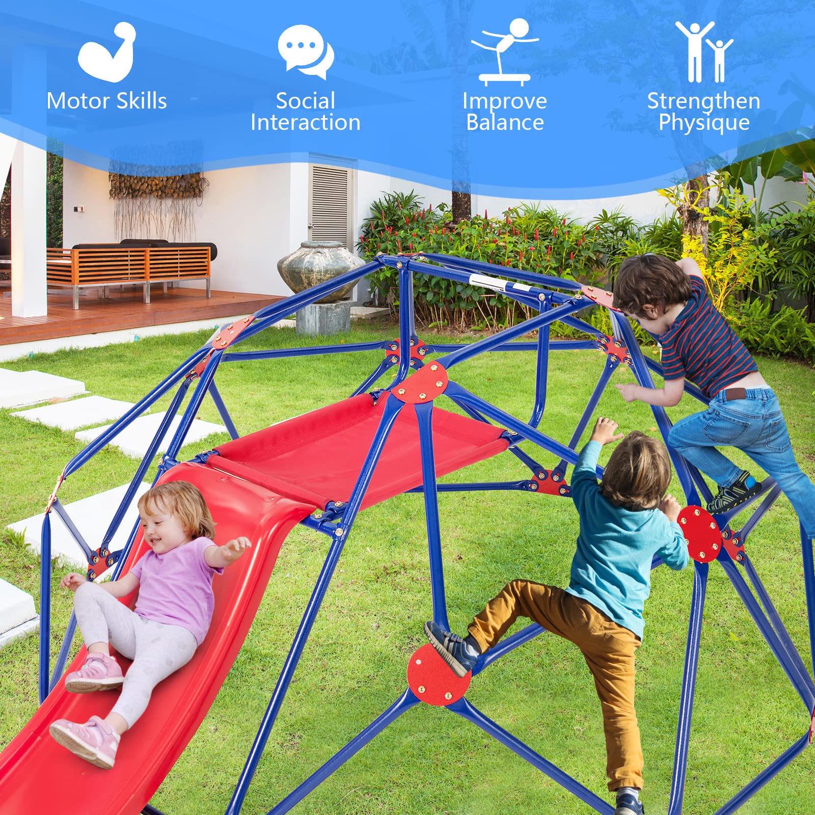 HONEY JOY Climbing Dome & Play Set, 8FT Geometric Dome Climber - Image 4