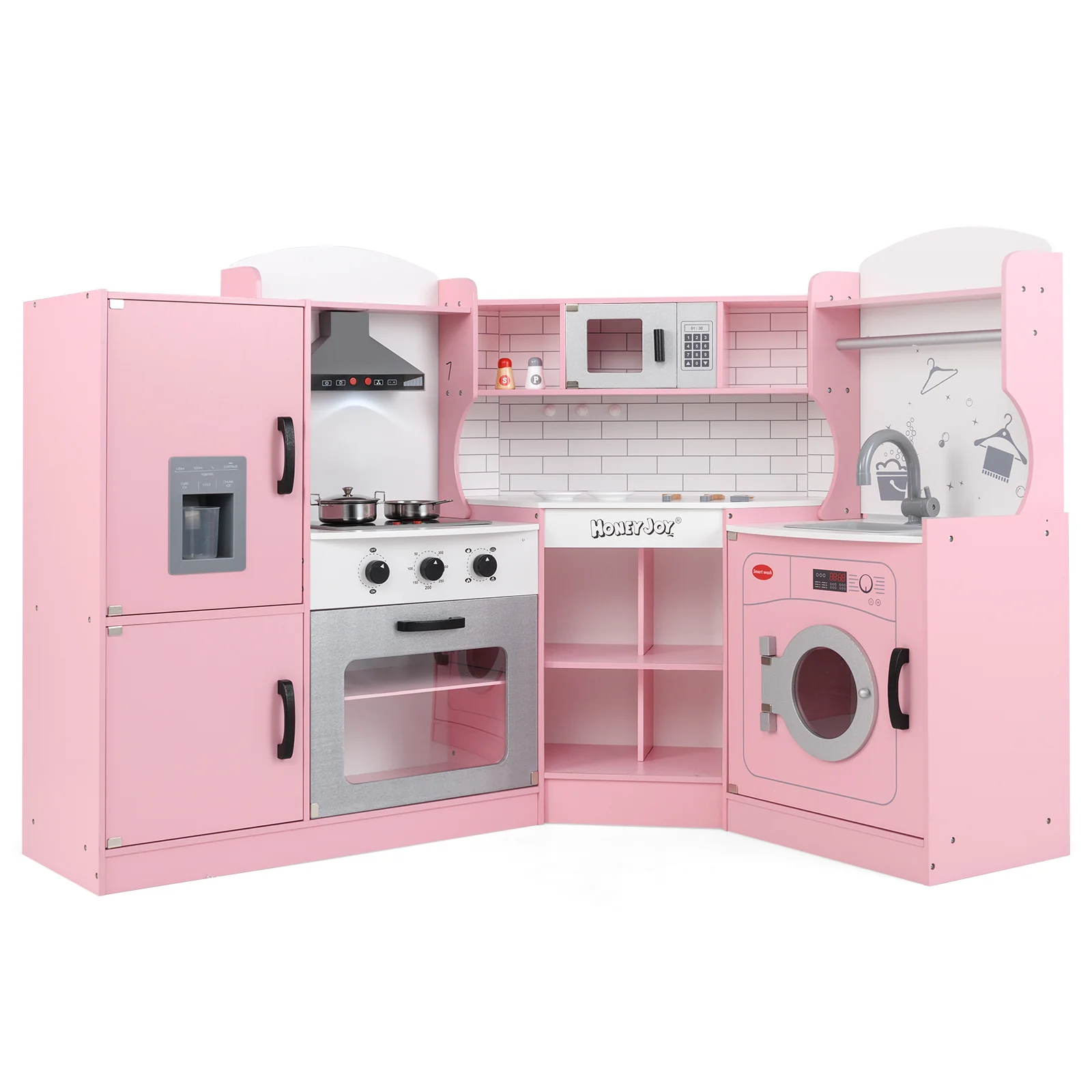 HONEY JOY Corner Play Kitchen, Toddler Kitchen Playset - Image 10
