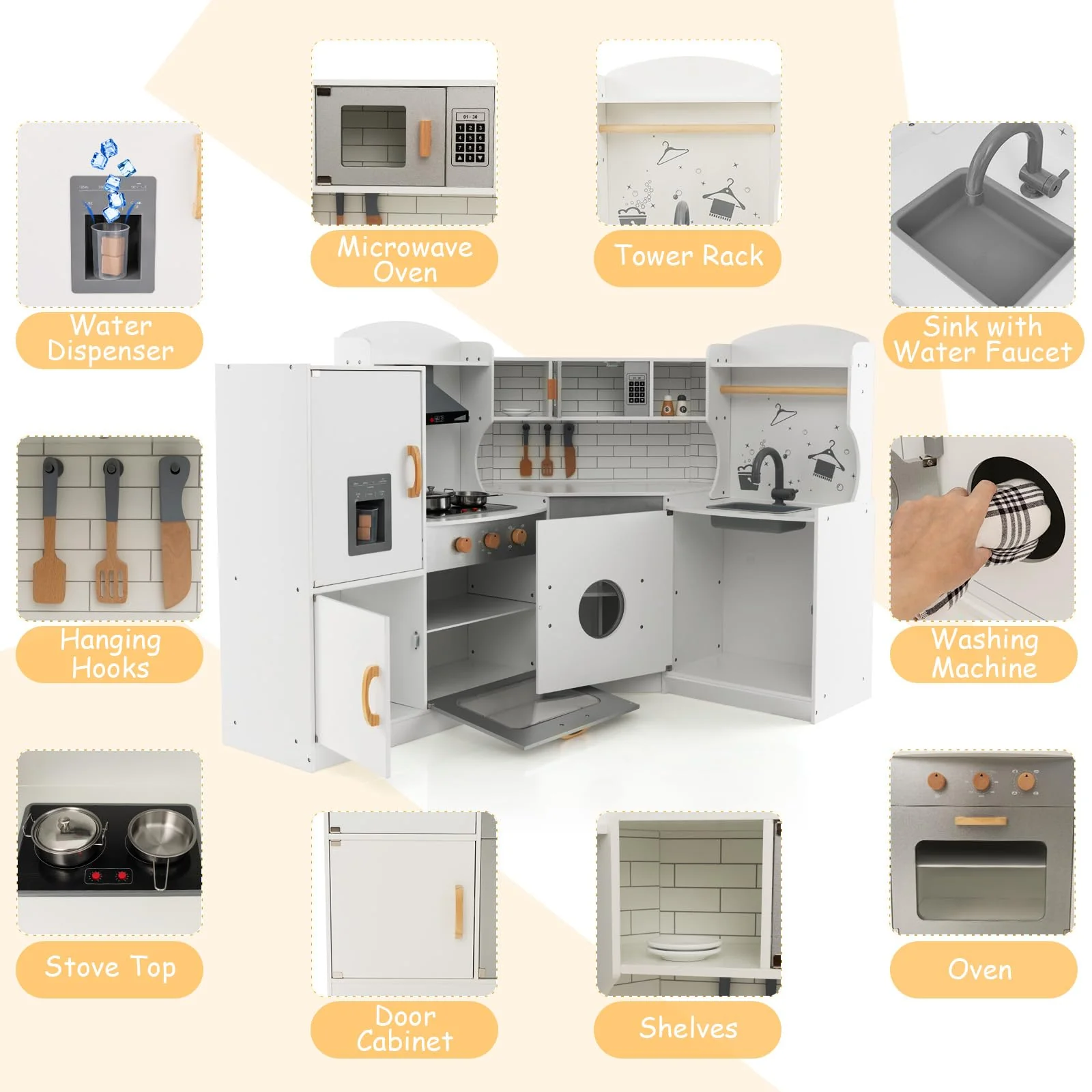 HONEY JOY Corner Play Kitchen, Toddler Kitchen Playset - Image 4