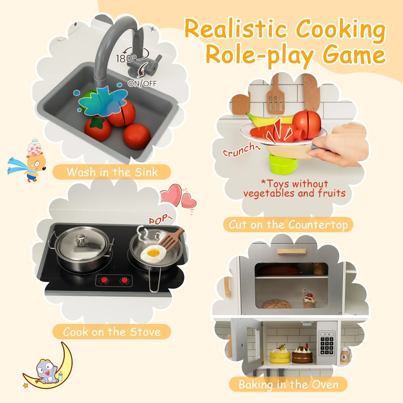 HONEY JOY Corner Play Kitchen, Toddler Kitchen Playset - Image 5