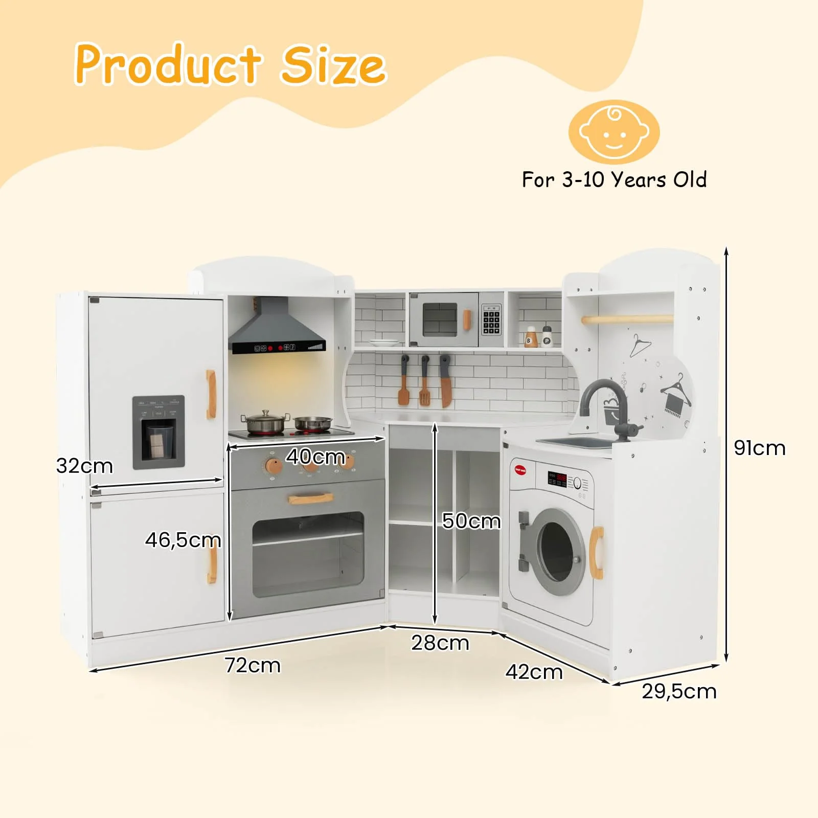 HONEY JOY Corner Play Kitchen, Toddler Kitchen Playset - Image 8