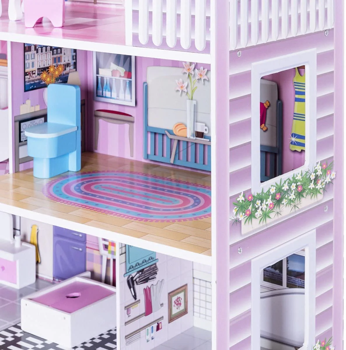 HONEY JOY Dollhouse with 8Pcs Furniture - Image 6