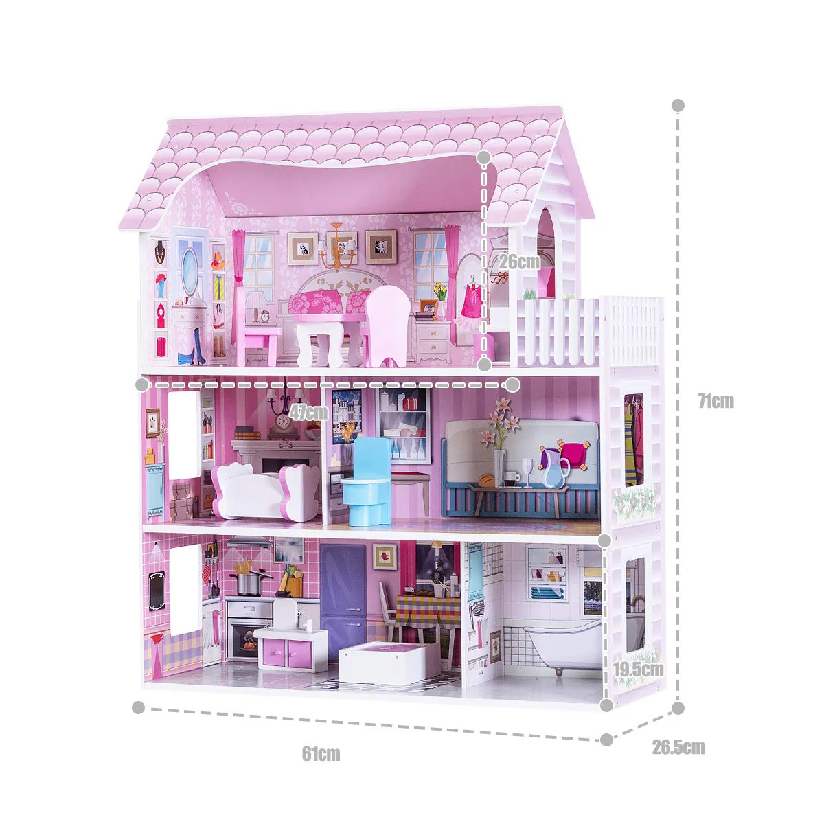 HONEY JOY Dollhouse with 8Pcs Furniture - Image 9