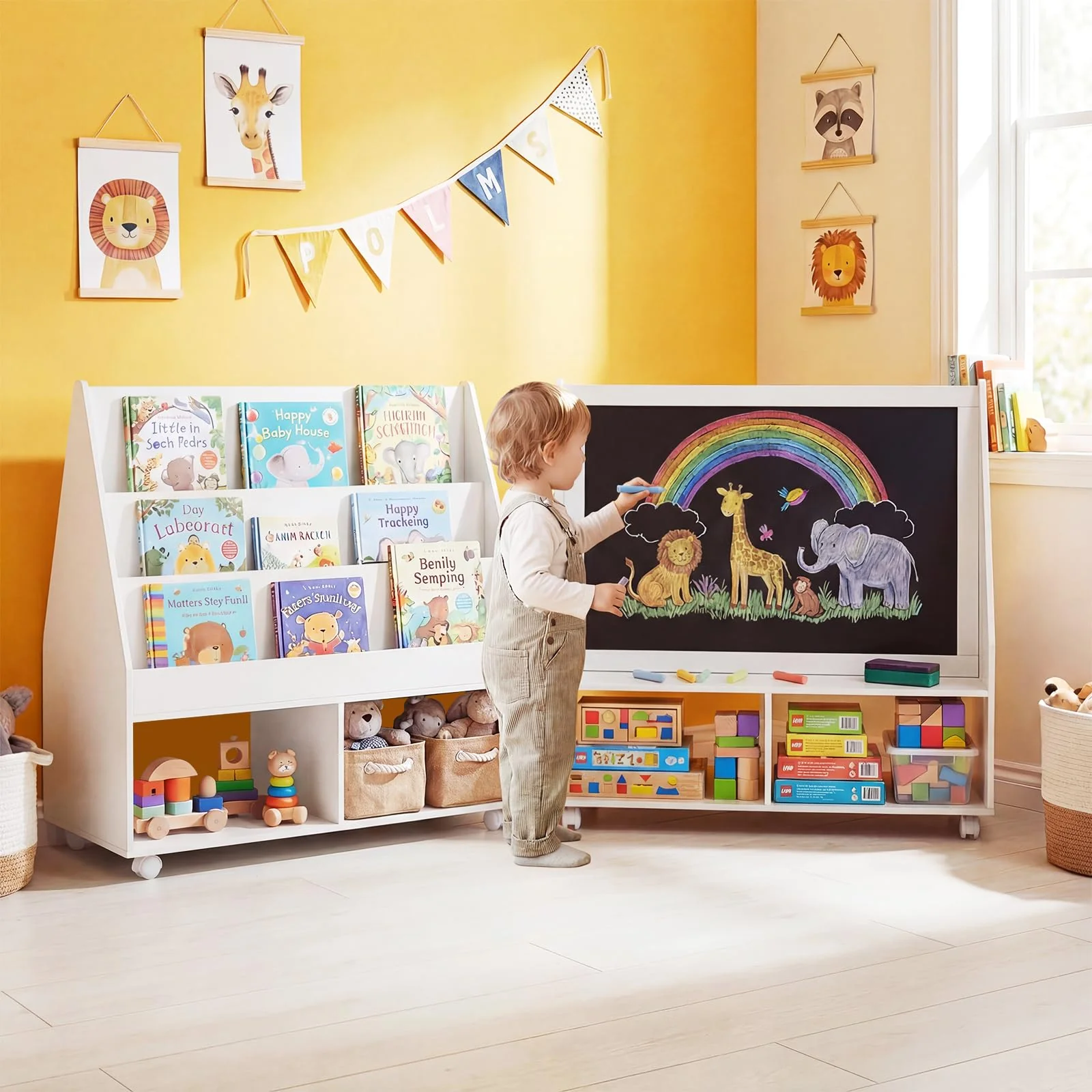 HONEY JOY Double-Sided Kids Bookshelf, Toddler Book Shelf - Image 3