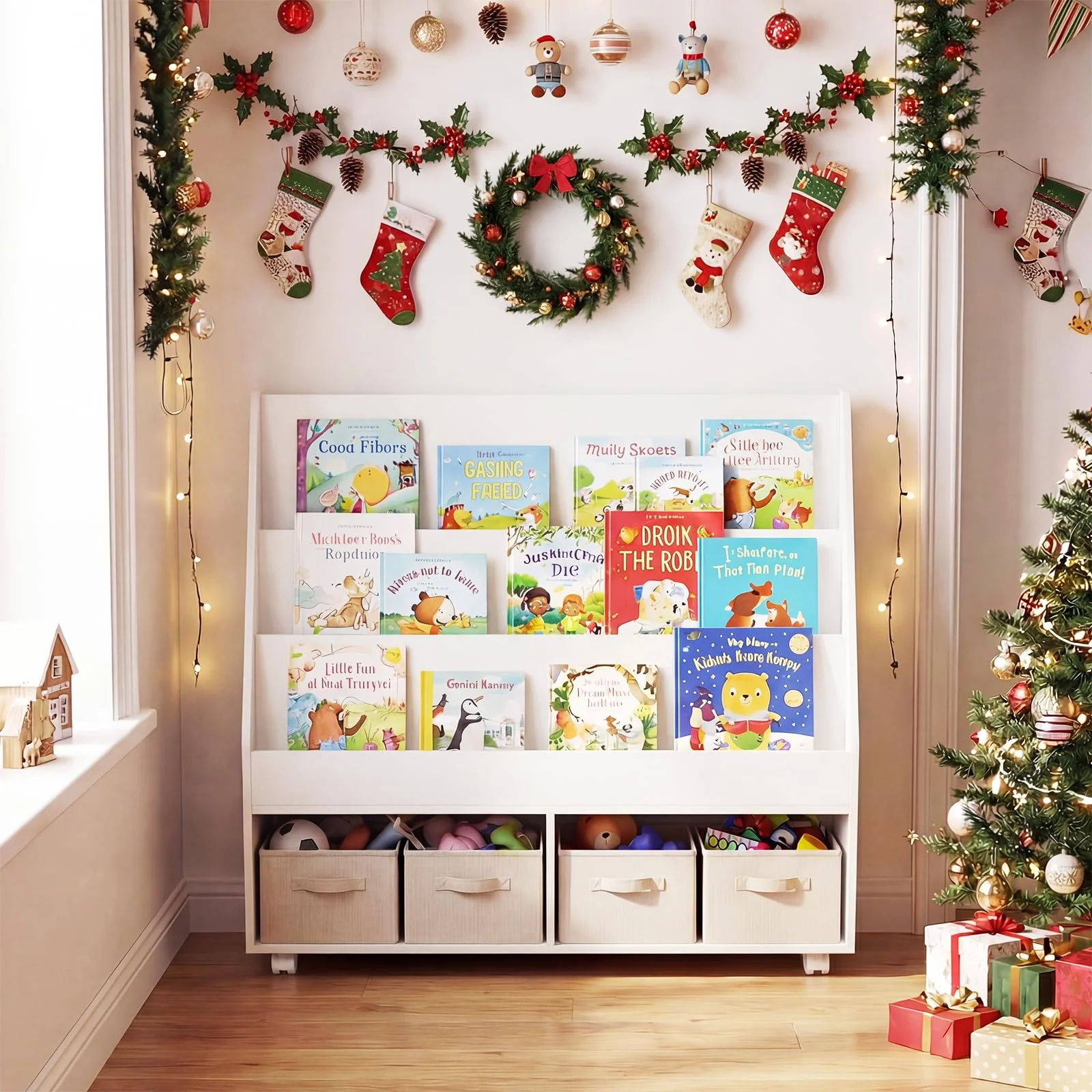 HONEY JOY Double-Sided Kids Bookshelf, Toddler Book Shelf - Image 4