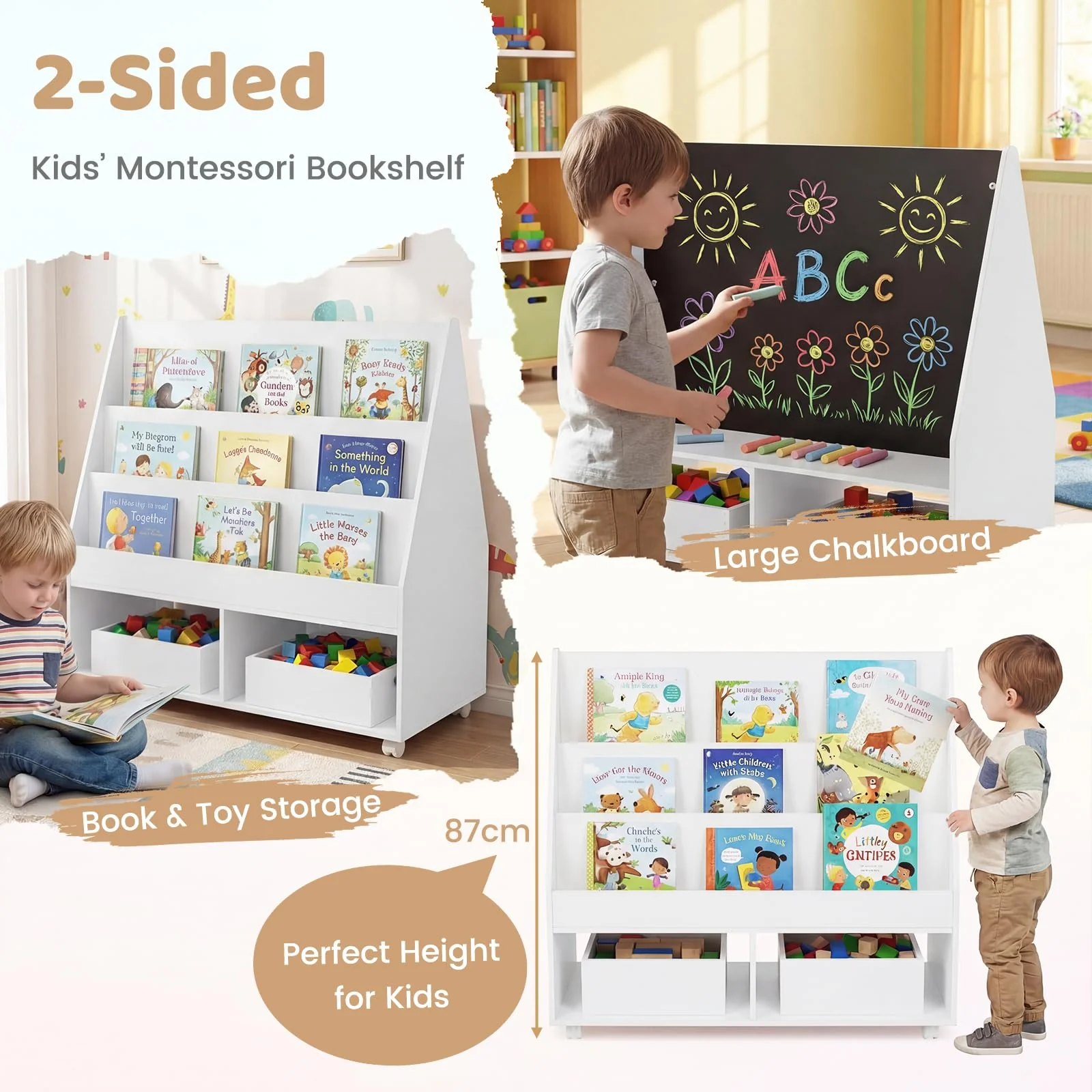 HONEY JOY Double-Sided Kids Bookshelf, Toddler Book Shelf - Image 6