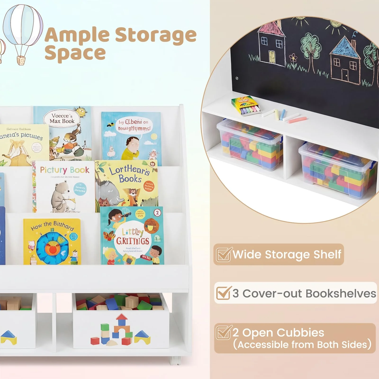 HONEY JOY Double-Sided Kids Bookshelf, Toddler Book Shelf - Image 7