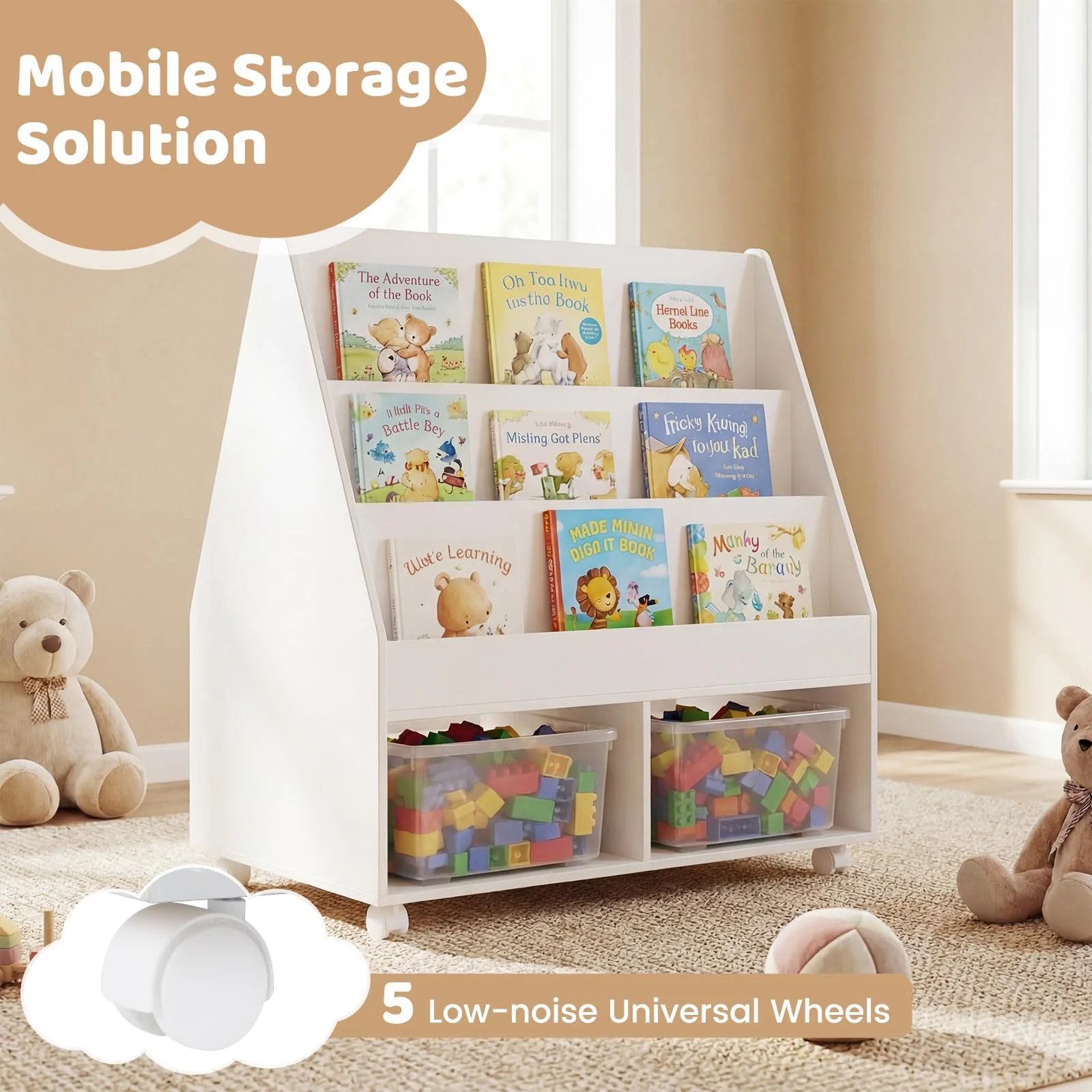 HONEY JOY Double-Sided Kids Bookshelf, Toddler Book Shelf - Image 8