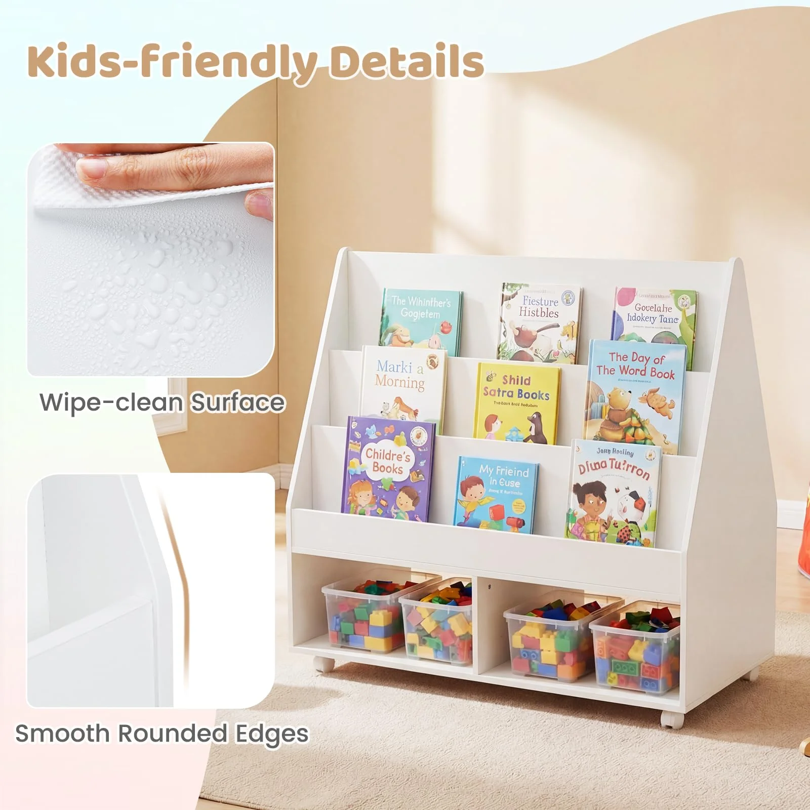 HONEY JOY Double-Sided Kids Bookshelf, Toddler Book Shelf - Image 9