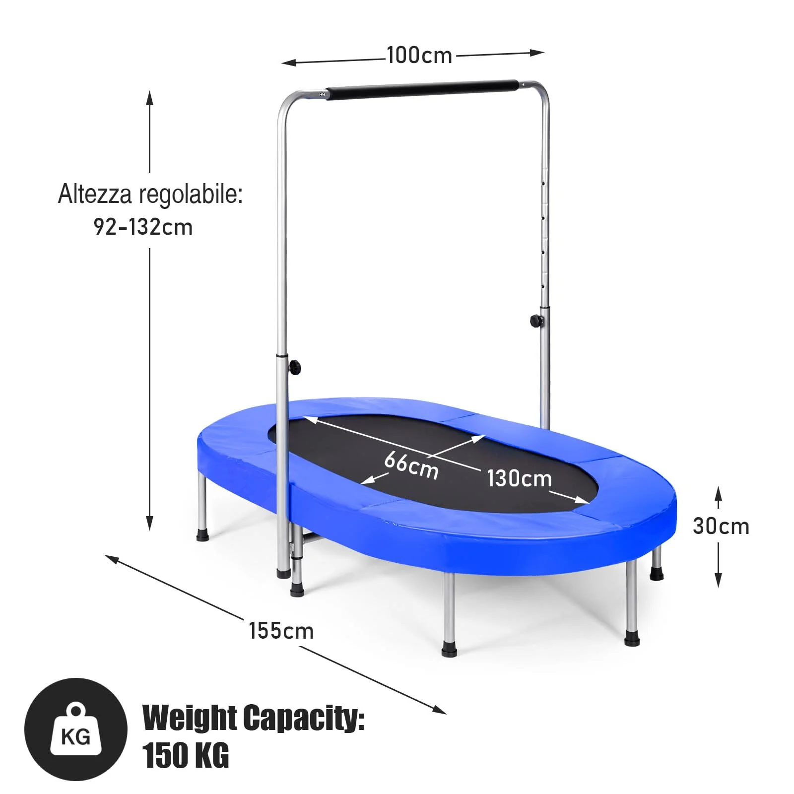 HONEY JOY Double Trampoline for 2 Kids, Children Foldable Jumping Fitness Trampoline w/Adjustable Handrail & Safety Pad - Image 8