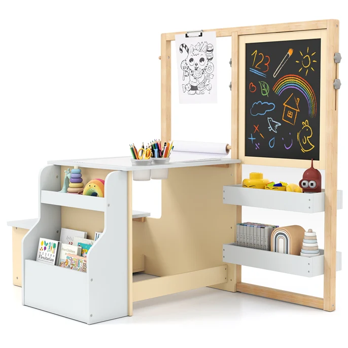 HONEY JOY Easel for Kids Wooden Art Easel with Double-Sided Blackboard & Whiteboard, Paper Roll for Drawing - Image 10