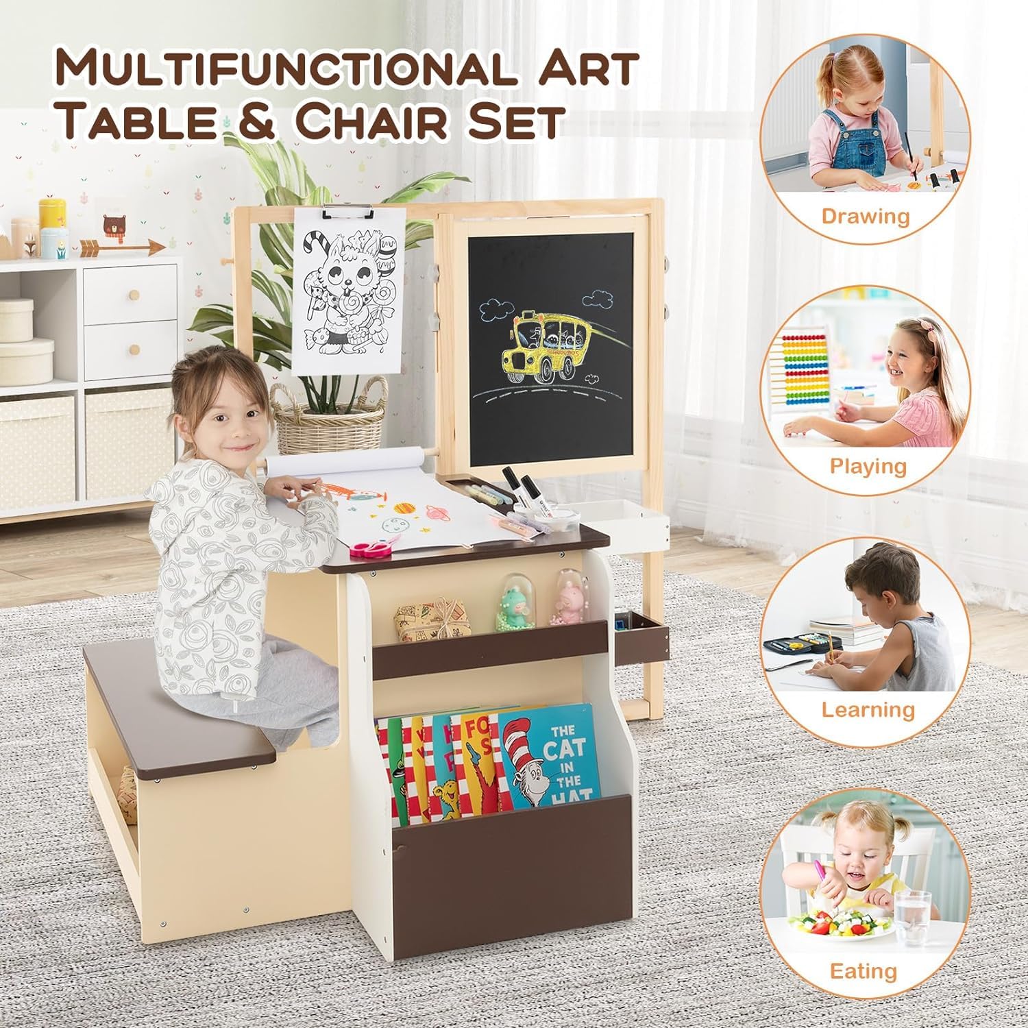 HONEY JOY Easel for Kids Wooden Art Easel with Double-Sided Blackboard & Whiteboard, Paper Roll for Drawing - Image 3
