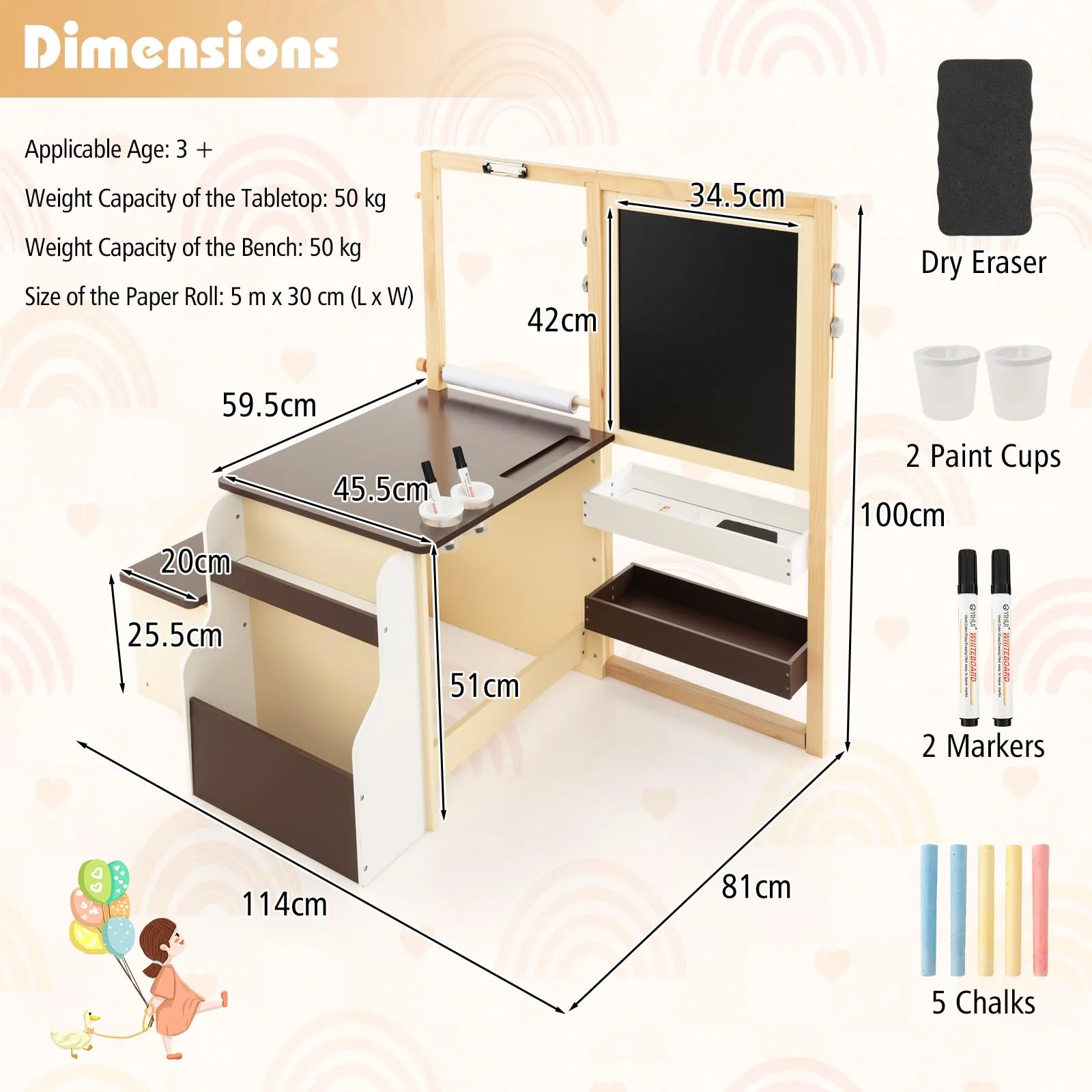 HONEY JOY Easel for Kids Wooden Art Easel with Double-Sided Blackboard & Whiteboard, Paper Roll for Drawing - Image 7