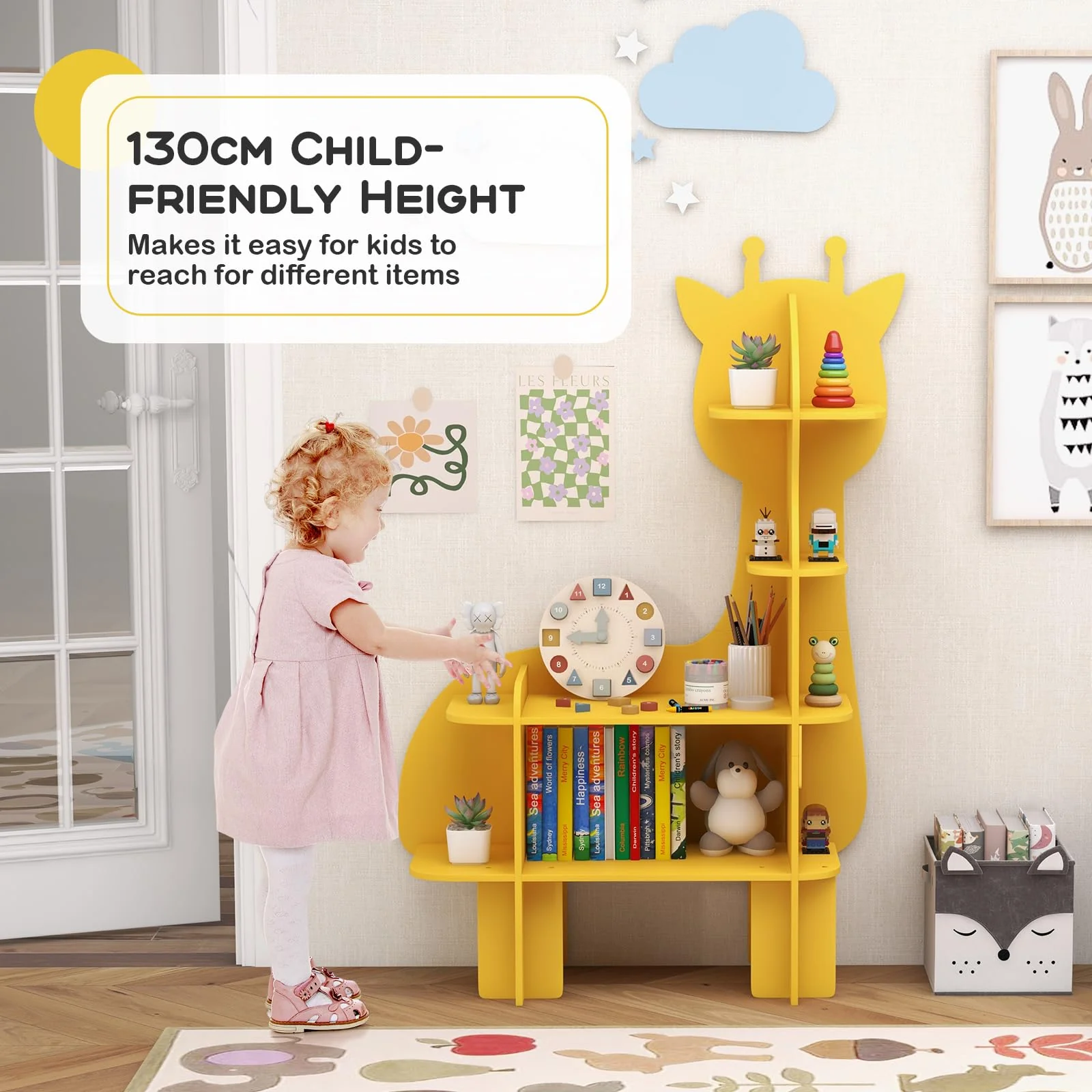 HONEY JOY Giraffe Bookcase for Kids, 4-Tier Toy Storage Organizer with Open Storage Shelves - Image 4