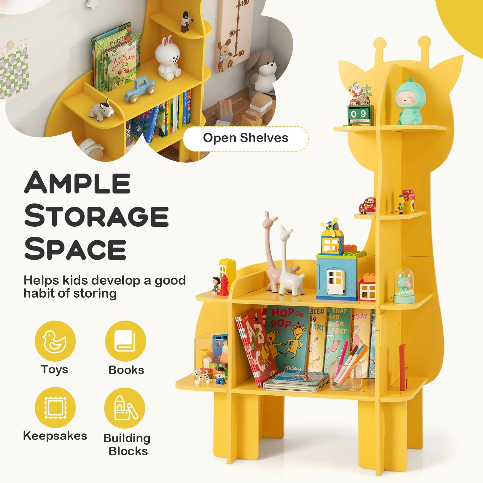 HONEY JOY Giraffe Bookcase for Kids, 4-Tier Toy Storage Organizer with Open Storage Shelves - Image 5