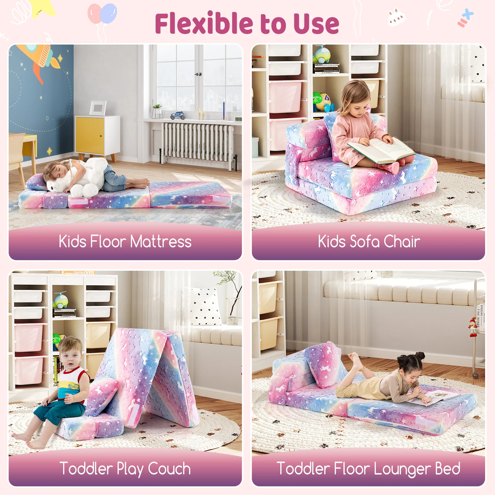 HONEY JOY Glow in The Dark Kids Folding Sofa Bed Floor Mattress - Image 3