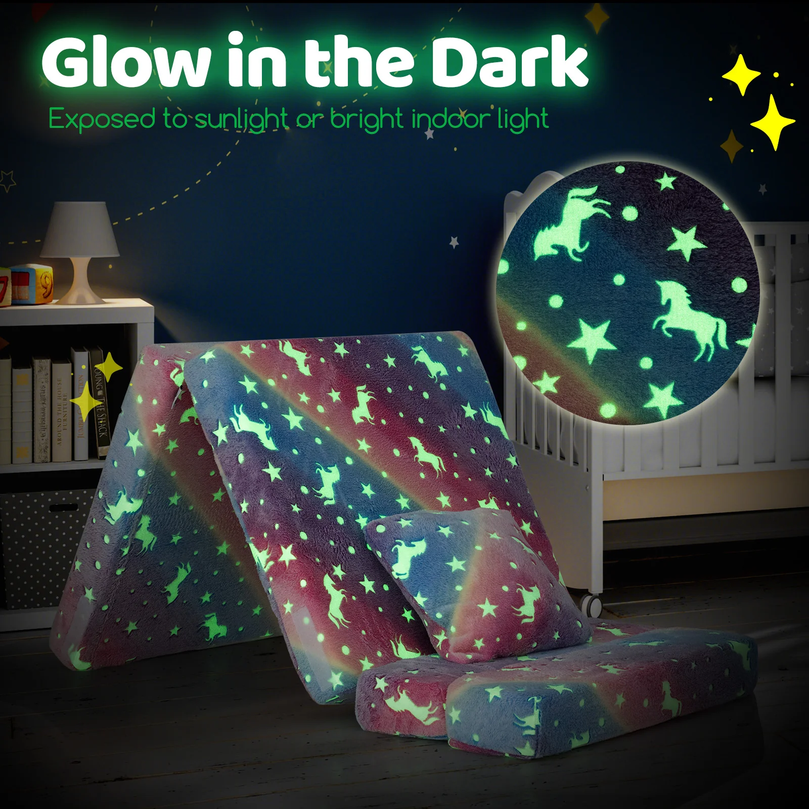 HONEY JOY Glow in The Dark Kids Folding Sofa Bed Floor Mattress - Image 4