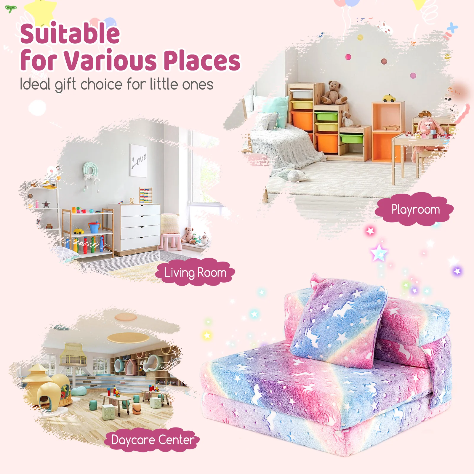 HONEY JOY Glow in The Dark Kids Folding Sofa Bed Floor Mattress - Image 6
