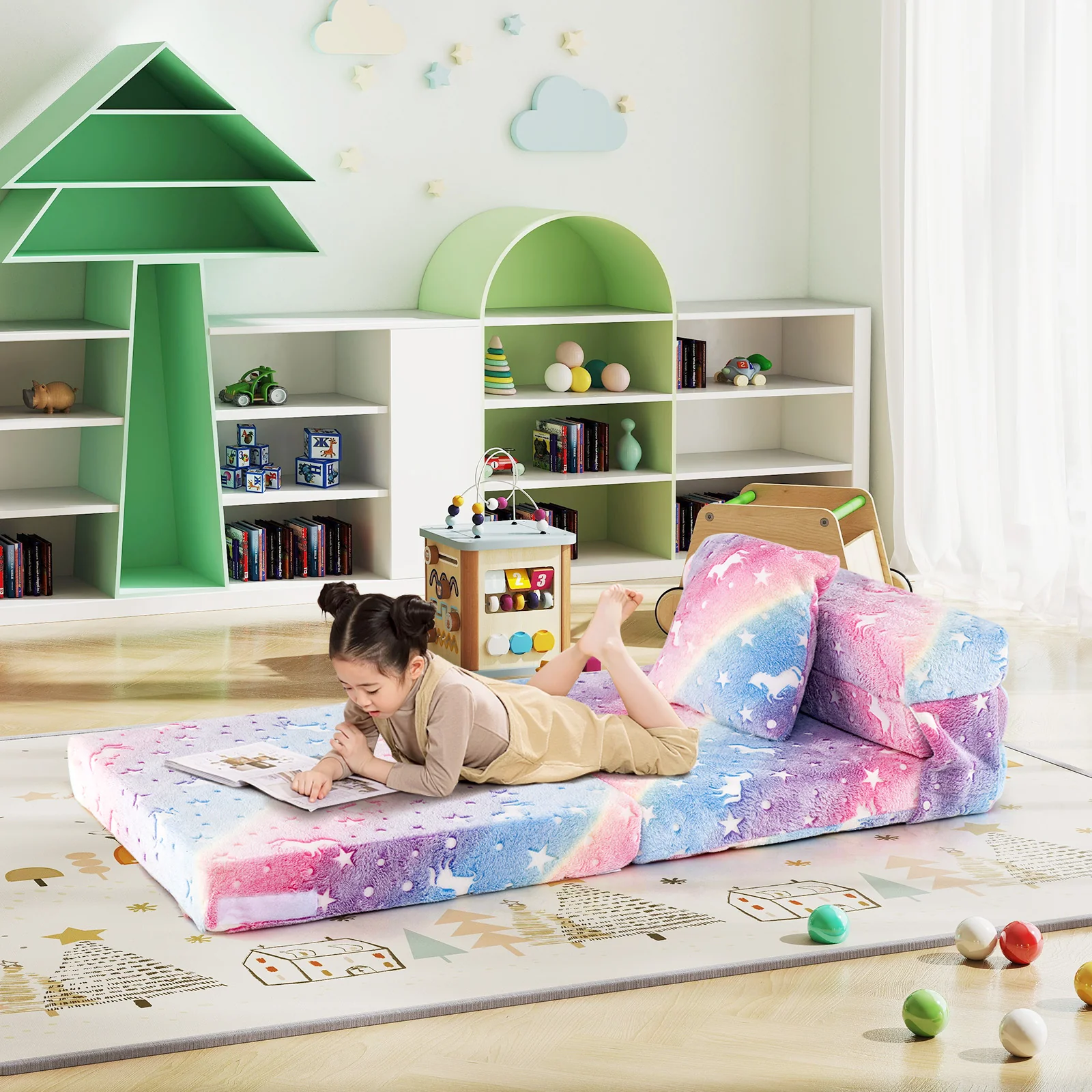 HONEY JOY Glow in The Dark Kids Folding Sofa Bed Floor Mattress - Image 8