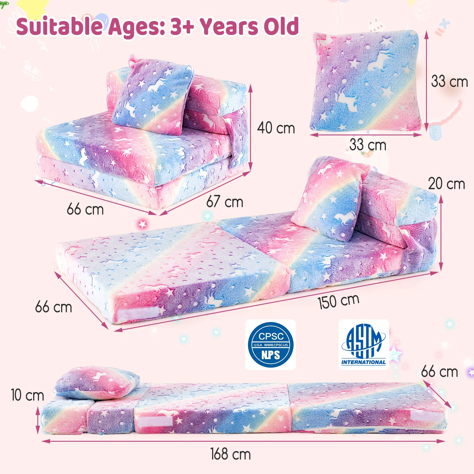 HONEY JOY Glow in The Dark Kids Folding Sofa Bed Floor Mattress - Image 9