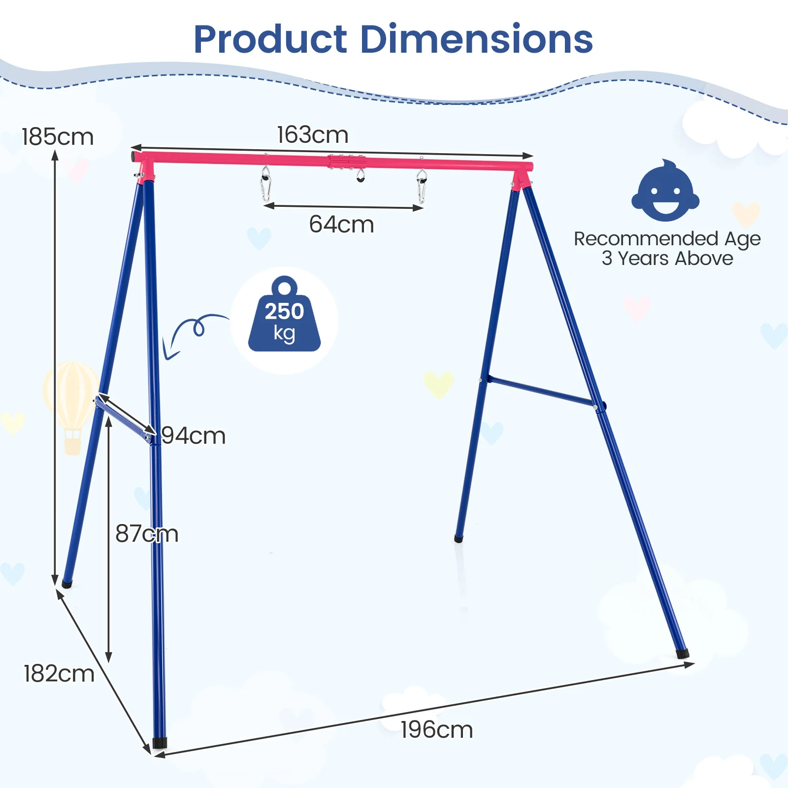 HONEY JOY Heavy Duty Steel Swing Frame (Without Swing) - Image 3