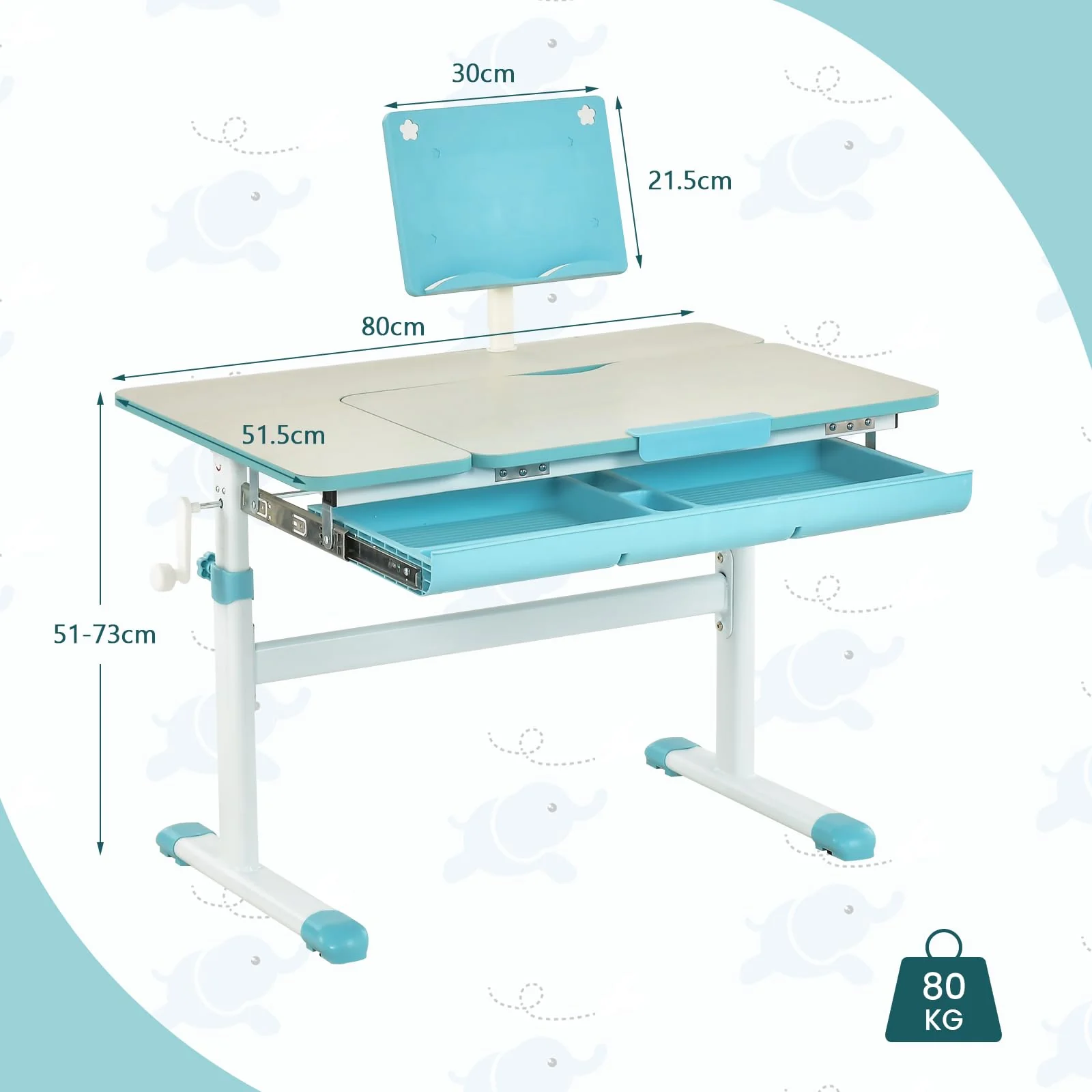 HONEY JOY Height-Adjustable Kids Desk w/Tilt Desktop & Book Stand, Storage Drawer & Scale Ruler - Image 5