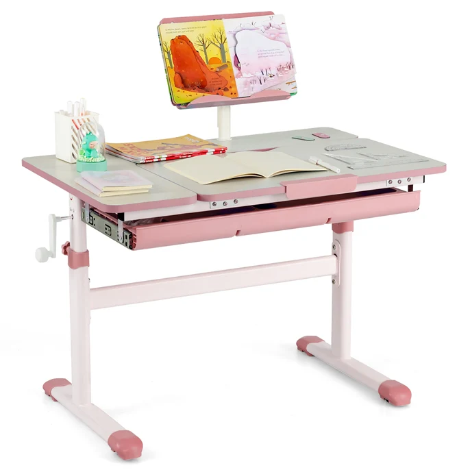 HONEY JOY Height-Adjustable Kids Desk w/Tilt Desktop & Book Stand, Storage Drawer & Scale Ruler - Image 9