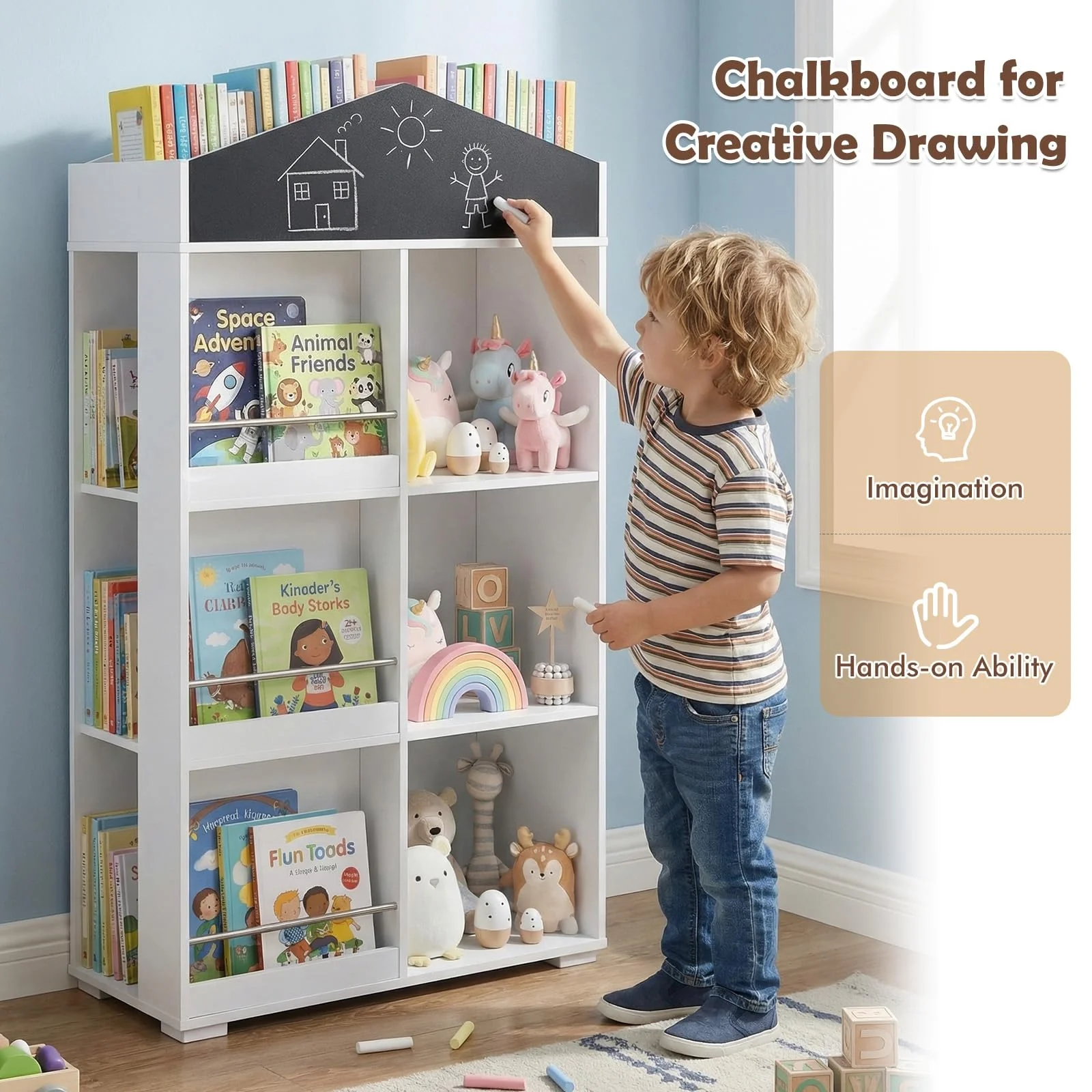HONEY JOY House Shaped Kids Bookshelf, Toy Storage Organizer - Image 5
