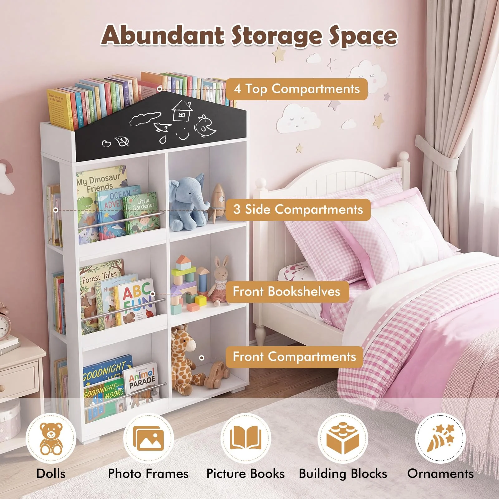 HONEY JOY House Shaped Kids Bookshelf, Toy Storage Organizer - Image 6