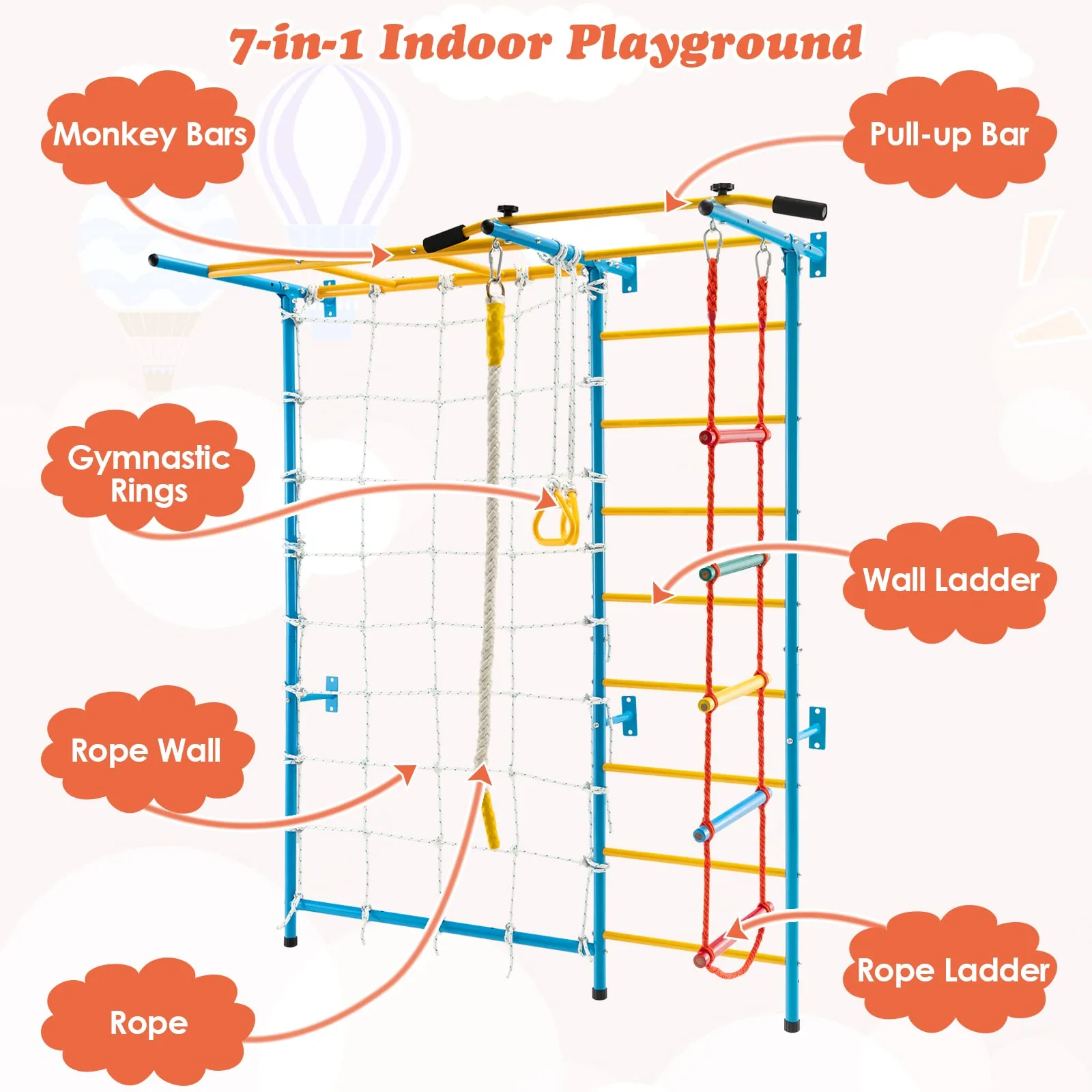 HONEY JOY Indoor Jungle Gym, 7-in-1 Steel Home Playground with Monkey Bars - Image 7